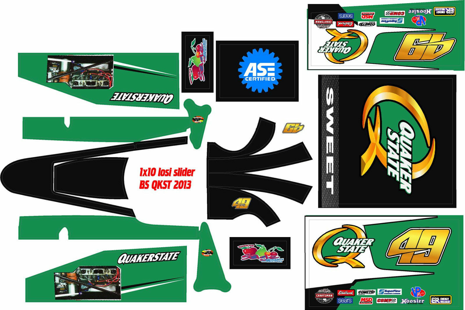 losi slider 1/10  wrap kit decal sticker BRAD SWEET QUAKER STATE