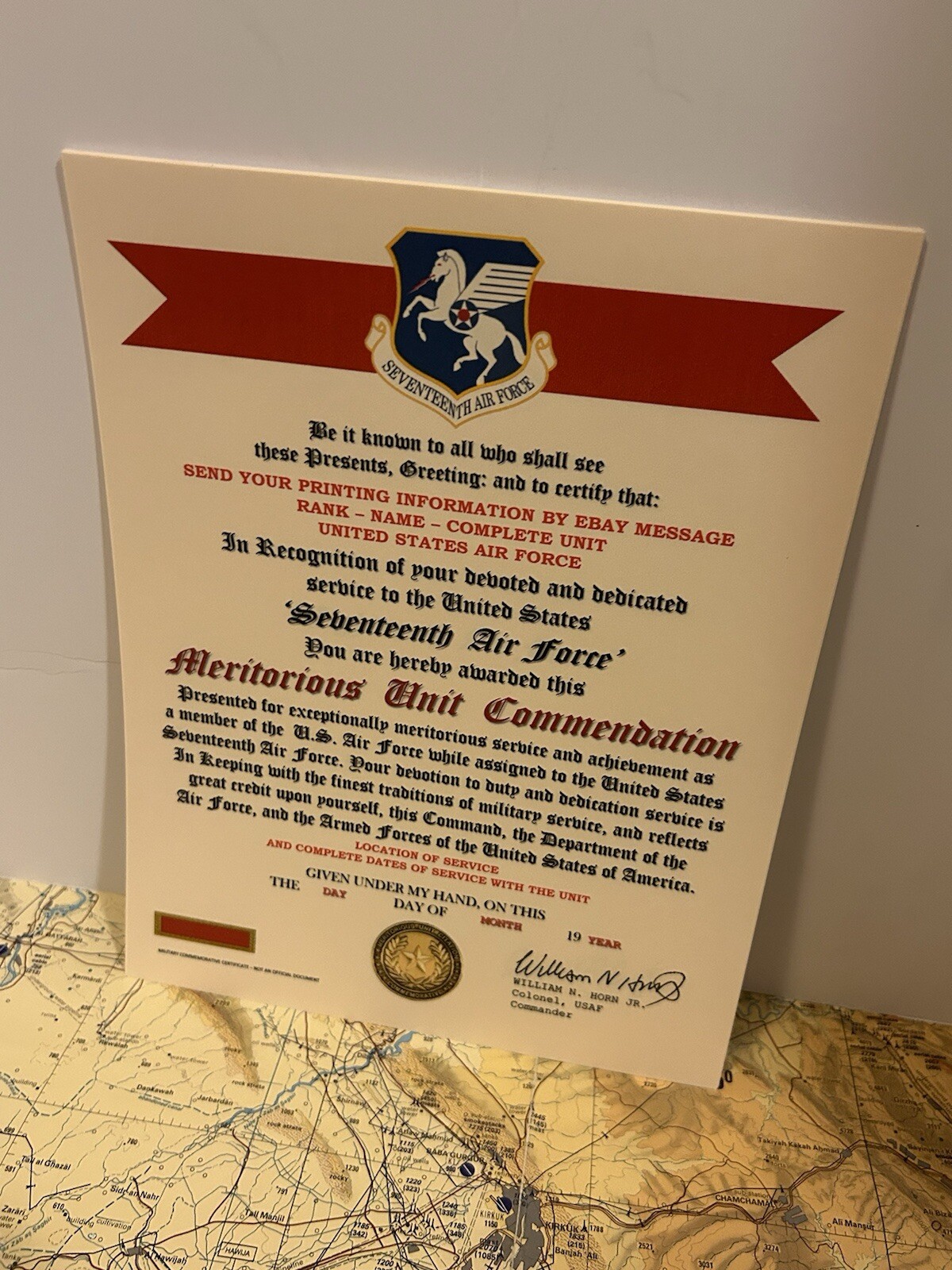 U.S. AIR FORCE / 17TH AIR FORCE - MERITORIOUS UNIT COMMENDATION CERTIFICATE