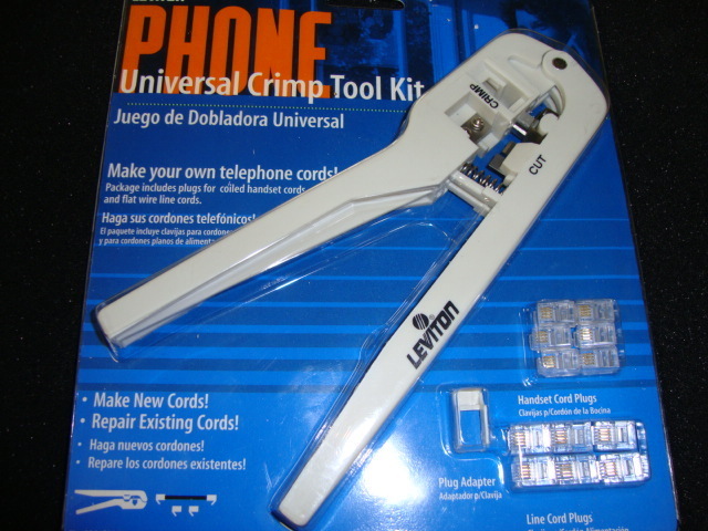 NEW Leviton 830 C5890 Crimping Kit Universal Phone Crimper Tool w 12 Cord Plugs