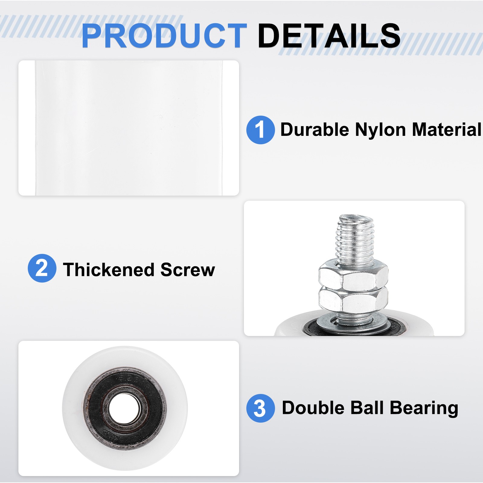 2Pcs Slide Gate Guide Roller 2" Nylon Sliding Gate Support Assembly White