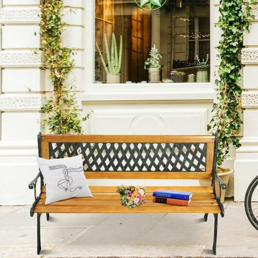 Outdoor Cast Iron Patio Bench - Color: Brown