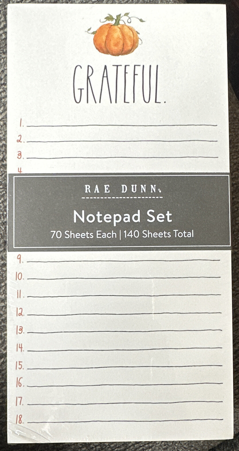 Rae Dunn Grateful./Thankful. Notepad Set Pumpkin New
