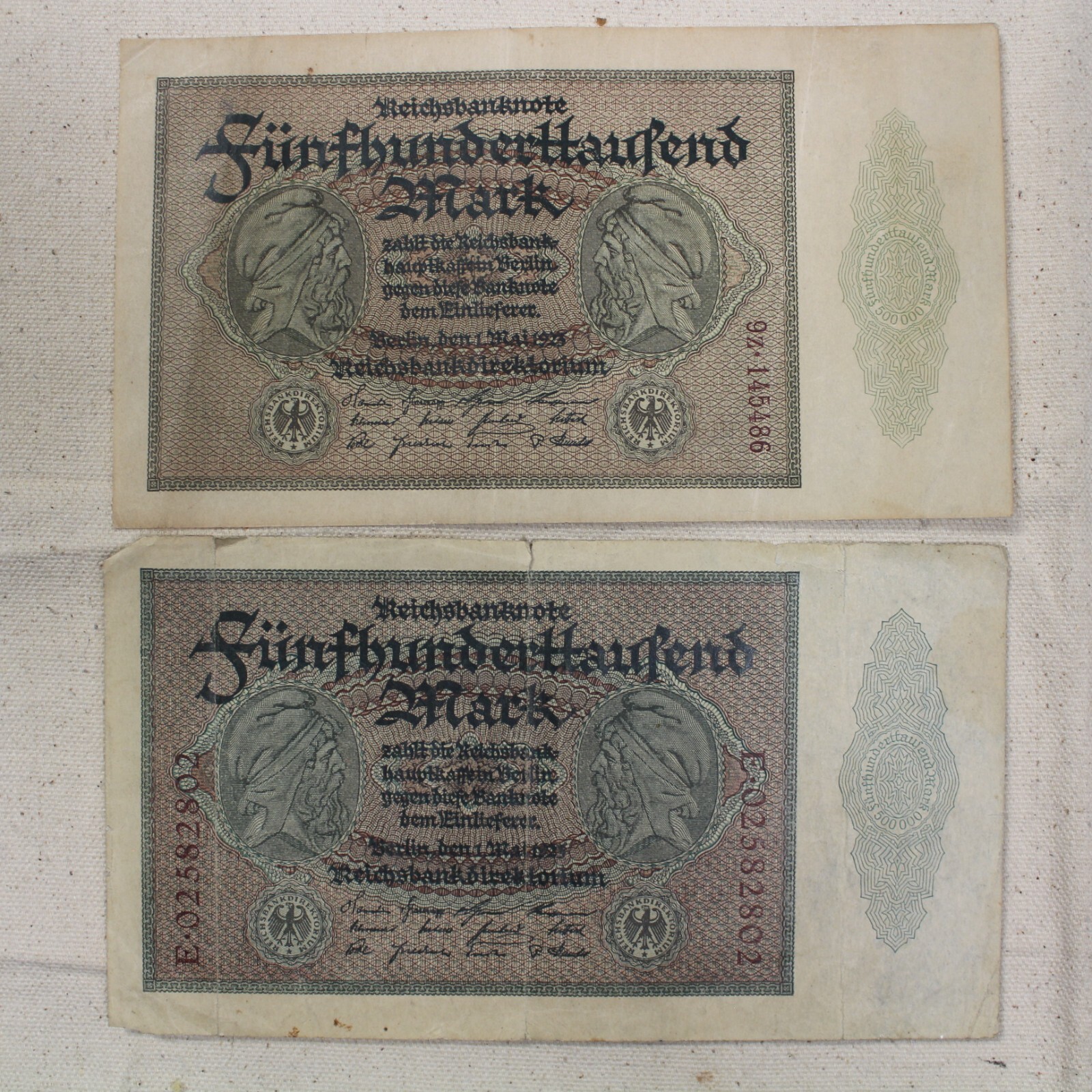1923 Germany 500,000 Marks Banknote - Single Note