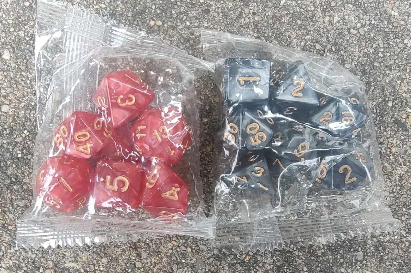 RPG Dice Set, "Burning Coal" two 7pc sets + bag for D&D & roleplaying games