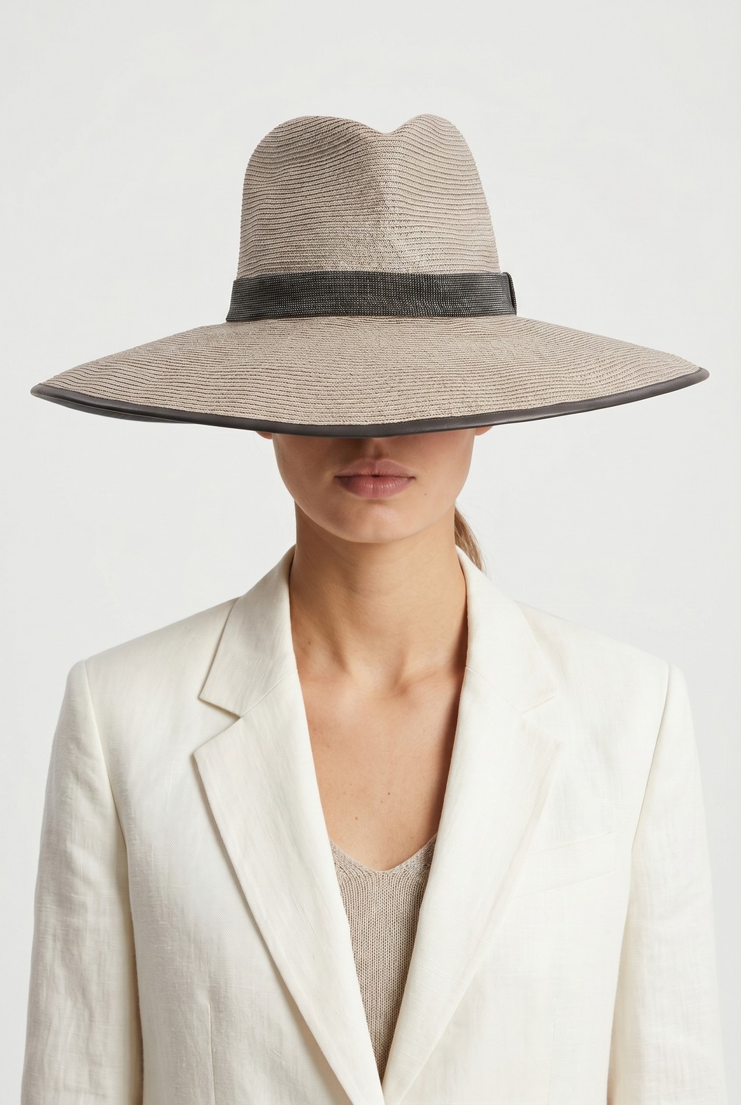 BRUNELLO CUCINELLI WOMEN'S BEIGE WIDE BRIM HAT MSRP $2090