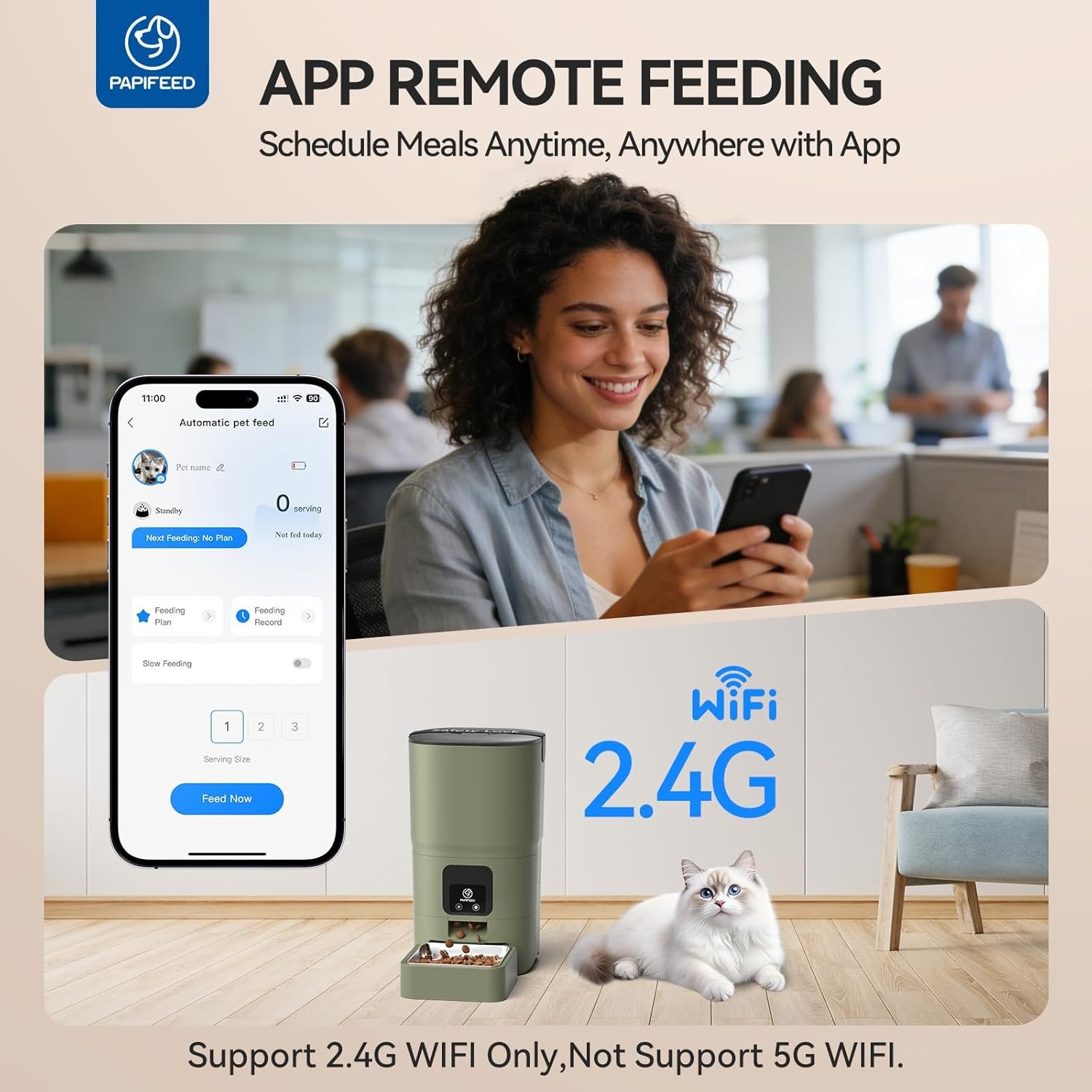 PAPIFEED Automatic Cat Feeder Upgrade, WiFi Pet Feeder with APP Control for Remo