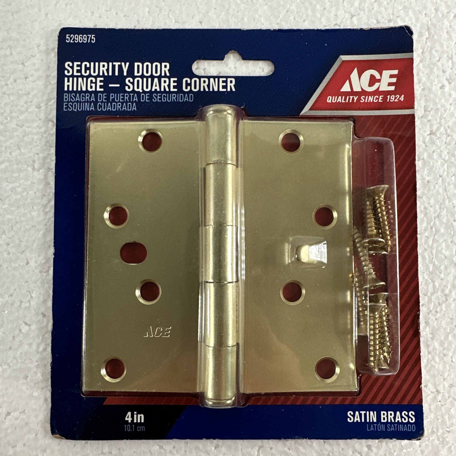 2 Pack Ace 5296975 4 inch Security Door Hinge Square Corner, Satin Brass, 4” NEW