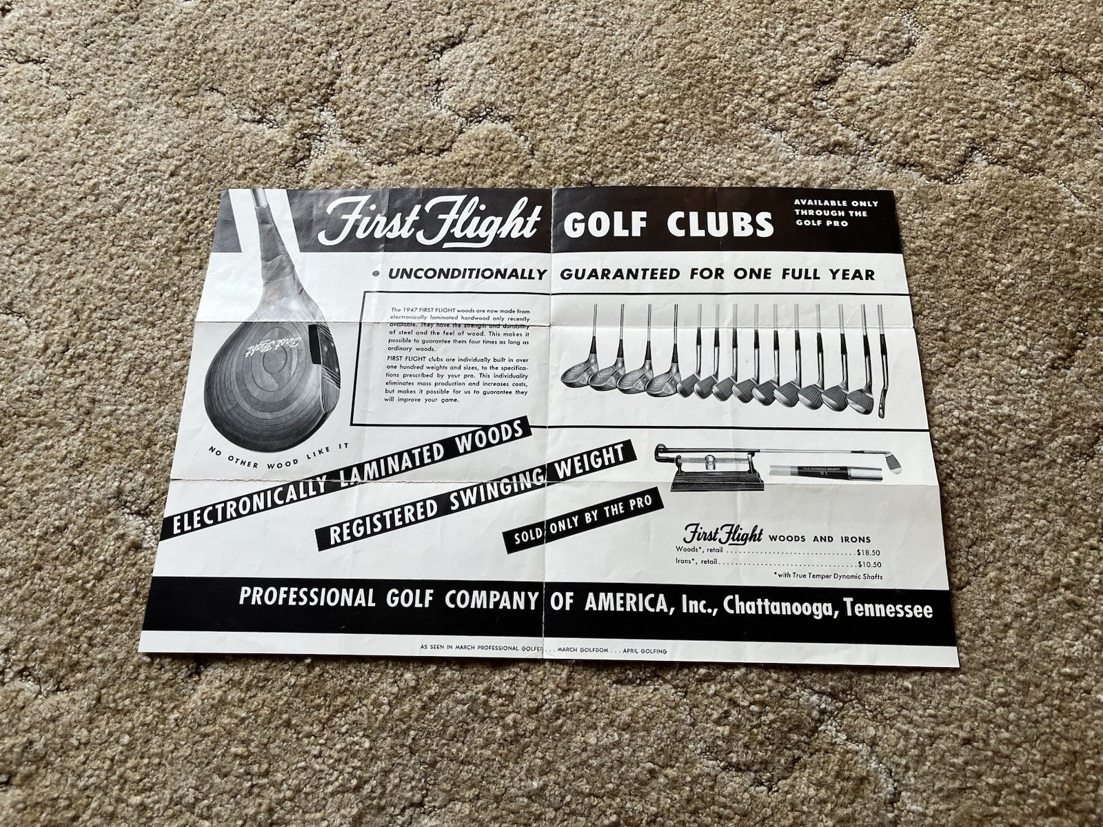 First Flight Golf Clubs Vintage Advertising Sheet 11.5”x17”