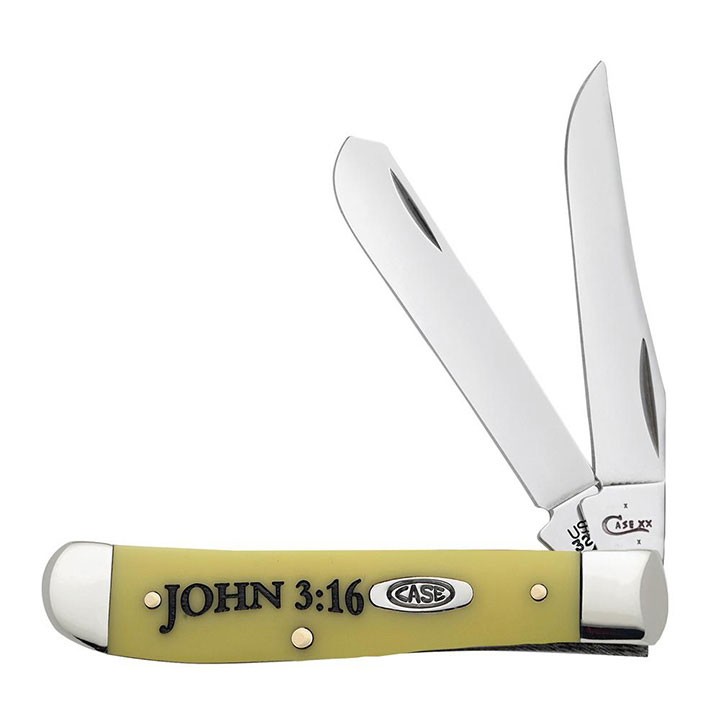 Case WR XX Pocket Knife Yellow Synthetic Mini Trapper-John 3:16 Item #8850 - ...