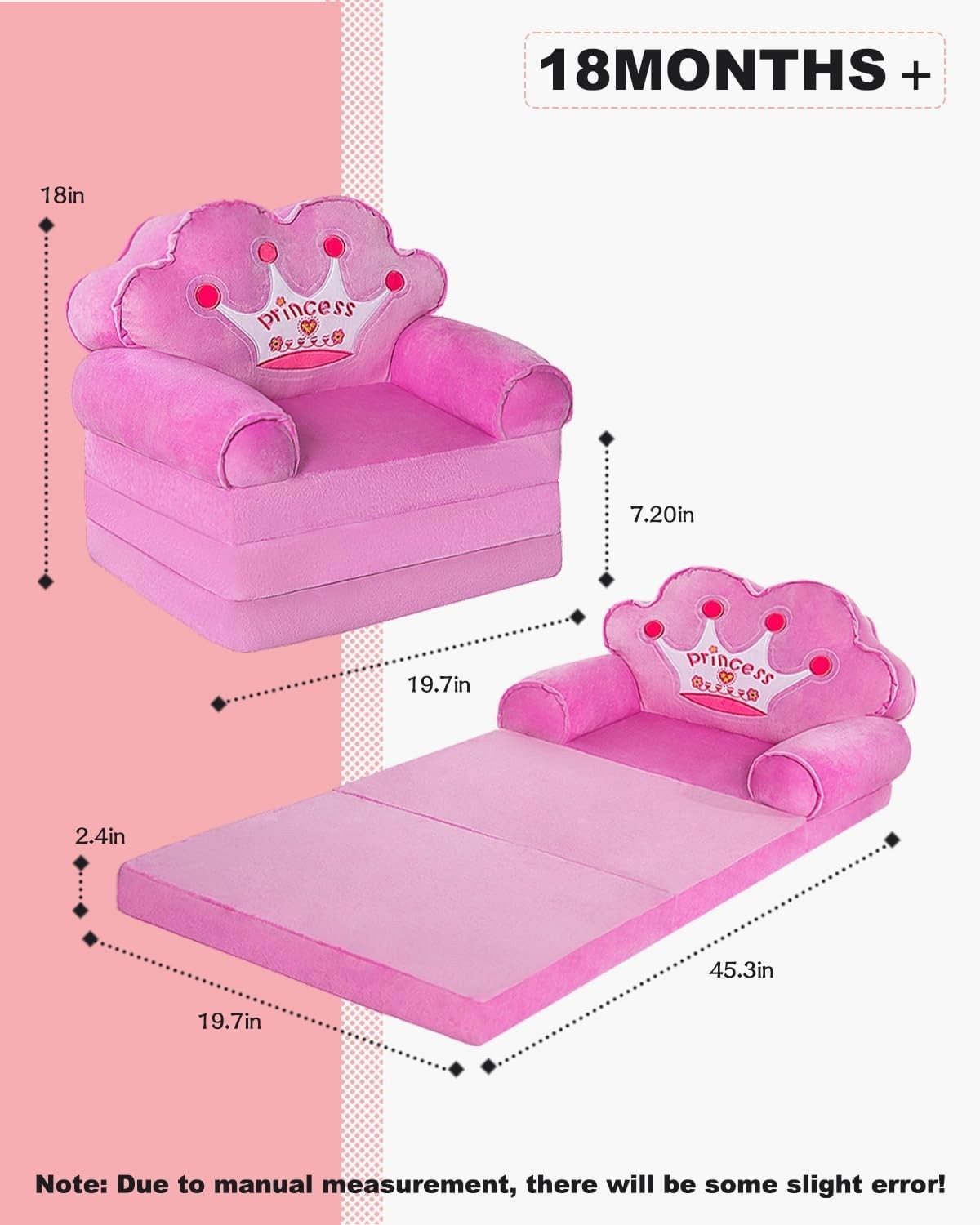 Soft Crystal Velvet Fold-Out Princess Chair - Perfect Birthday Gift for Girls