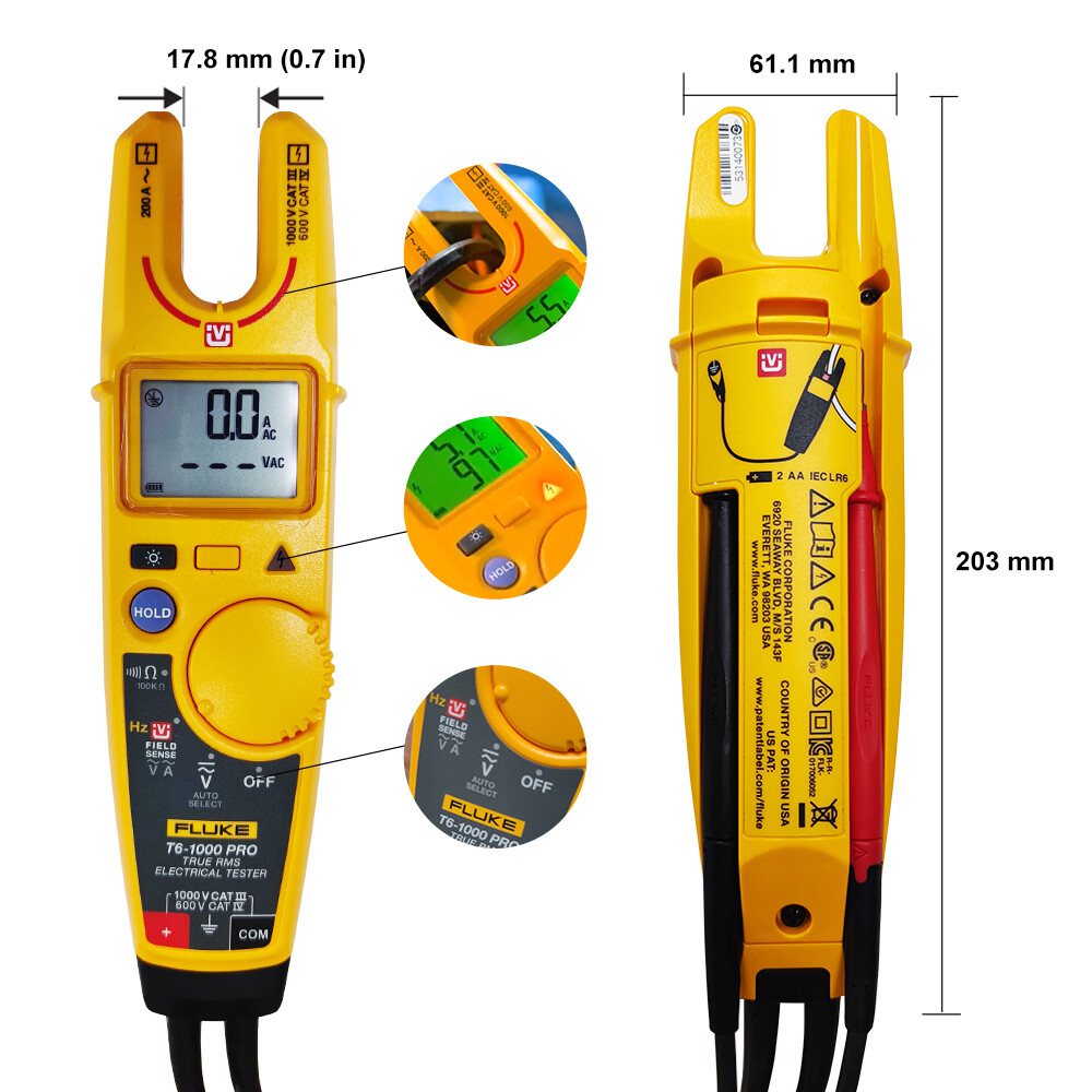 Fluke T6-1000 pro Electrical Tester Fieldsense 1000V AC/DC True RMS&Fluke case