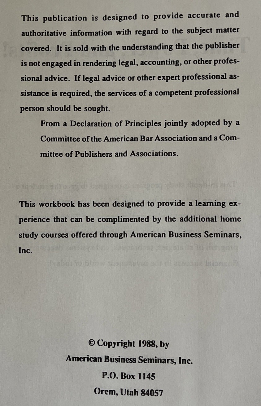 “Time, Power and Profits “ American Business Seminars 1988 Six Tapes with Book