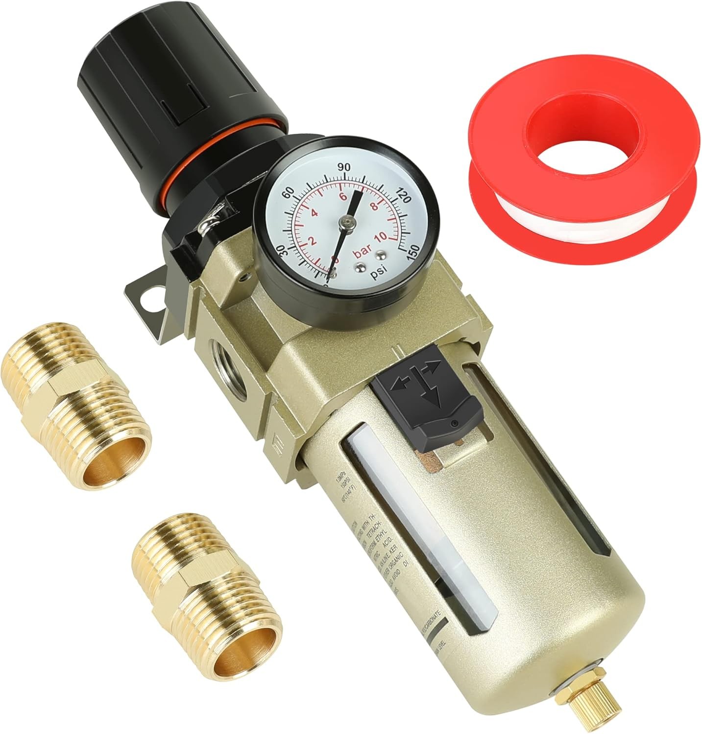 Air Compressor Regulator & Water Separator 1/2" w/Gauge Filter Kit Combo
