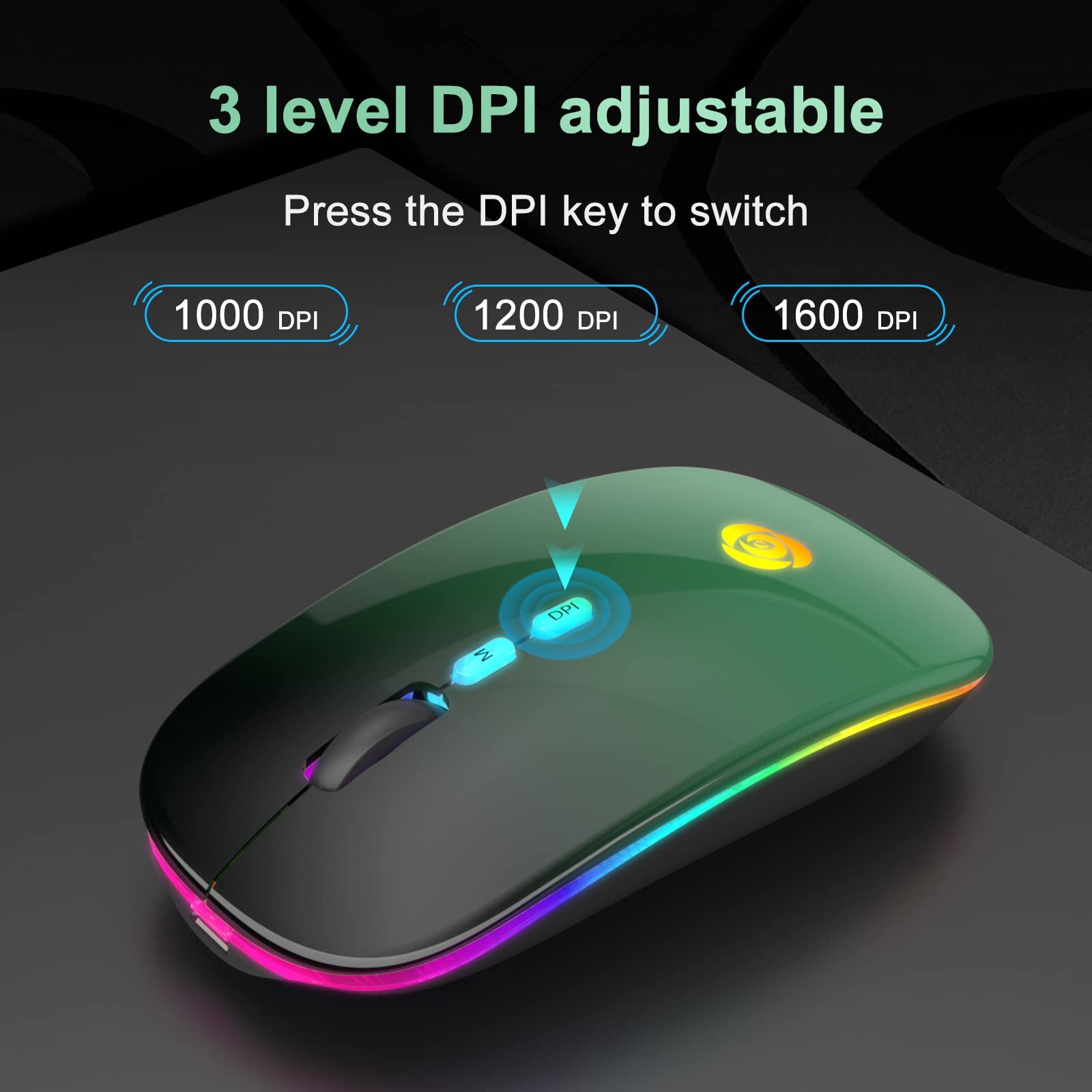 LED Wireless Mouse, Bluetooth Mouse &2.4GHz Instant Connection,Rechargeable U...