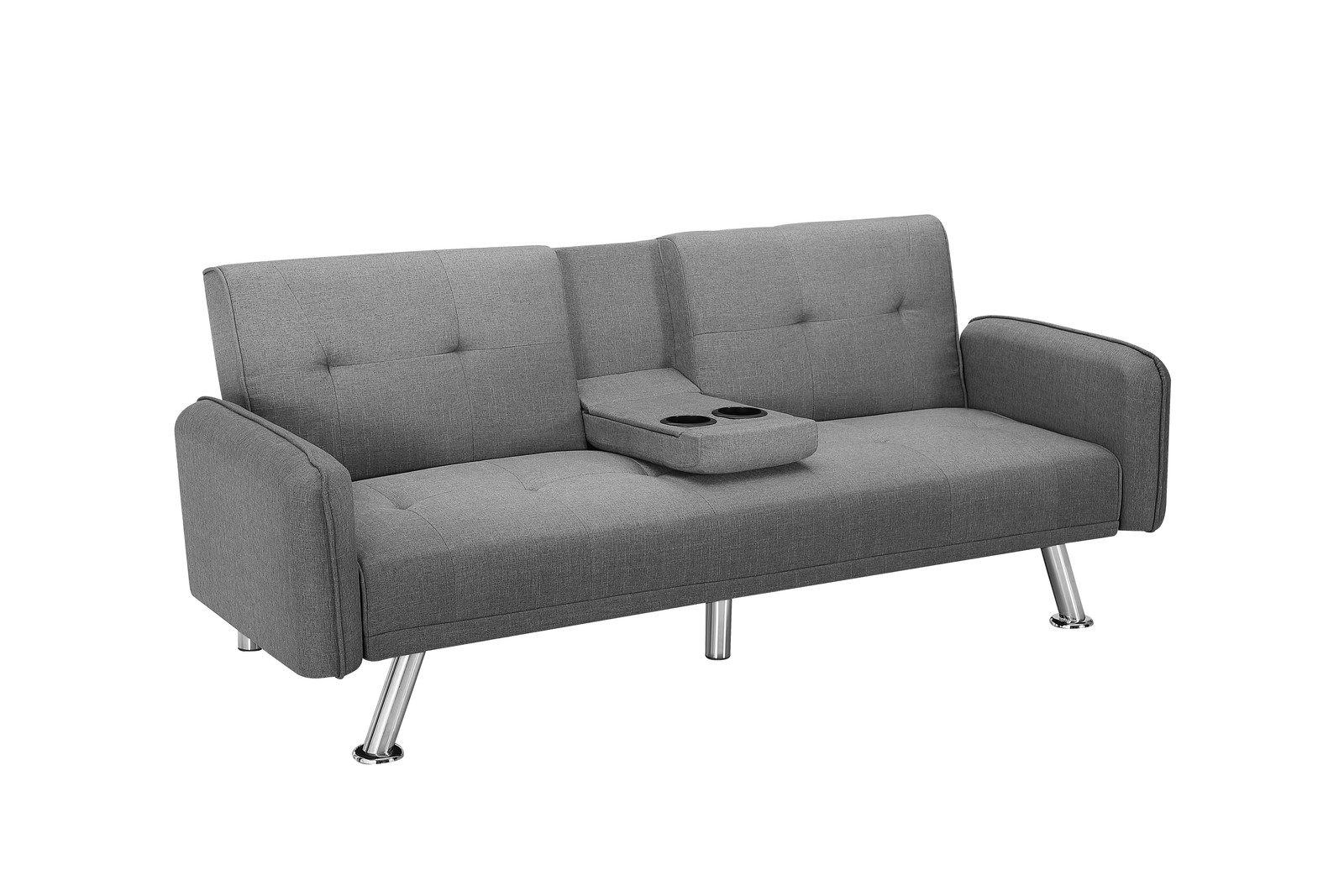 74.4" Futon Sofa Bed Twin Sleeper 2 Cup Holders 3-Position Adjustable Linen Gray