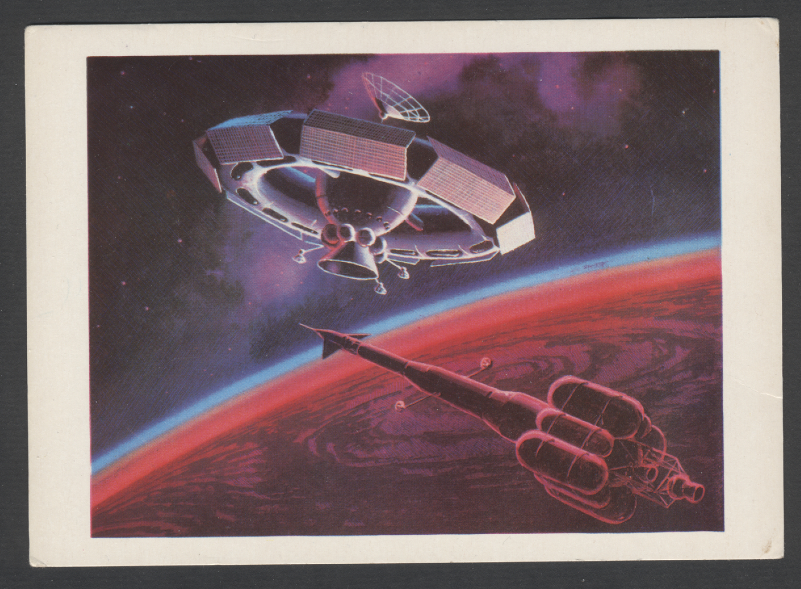 1978 Soviet Space Rocket on way to Mars artwork by Sokolov art vintage postcard
