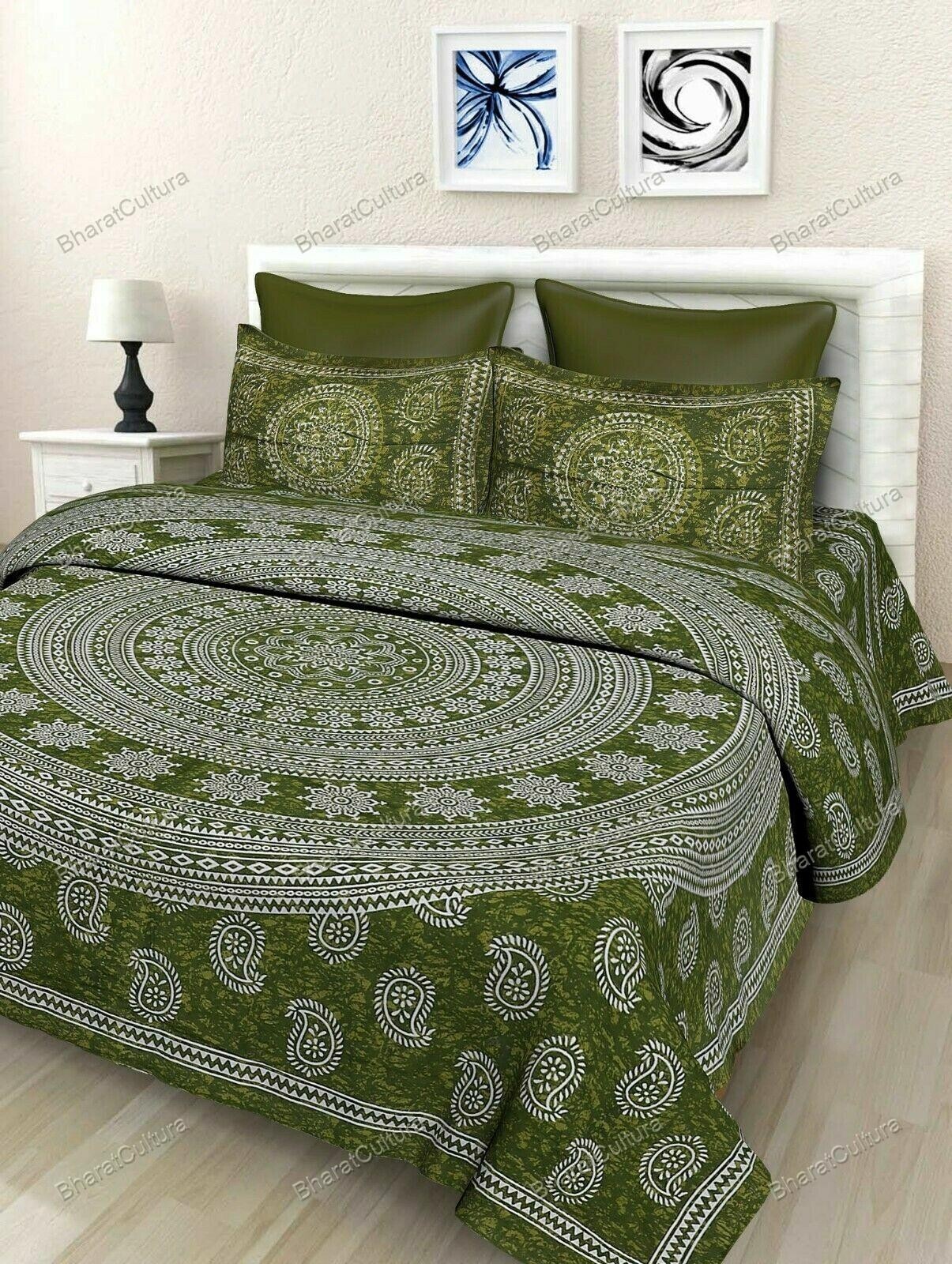 Bed Sheet Floral Pattern Cotton 100 x 90 in Printed Single Indian Handmade