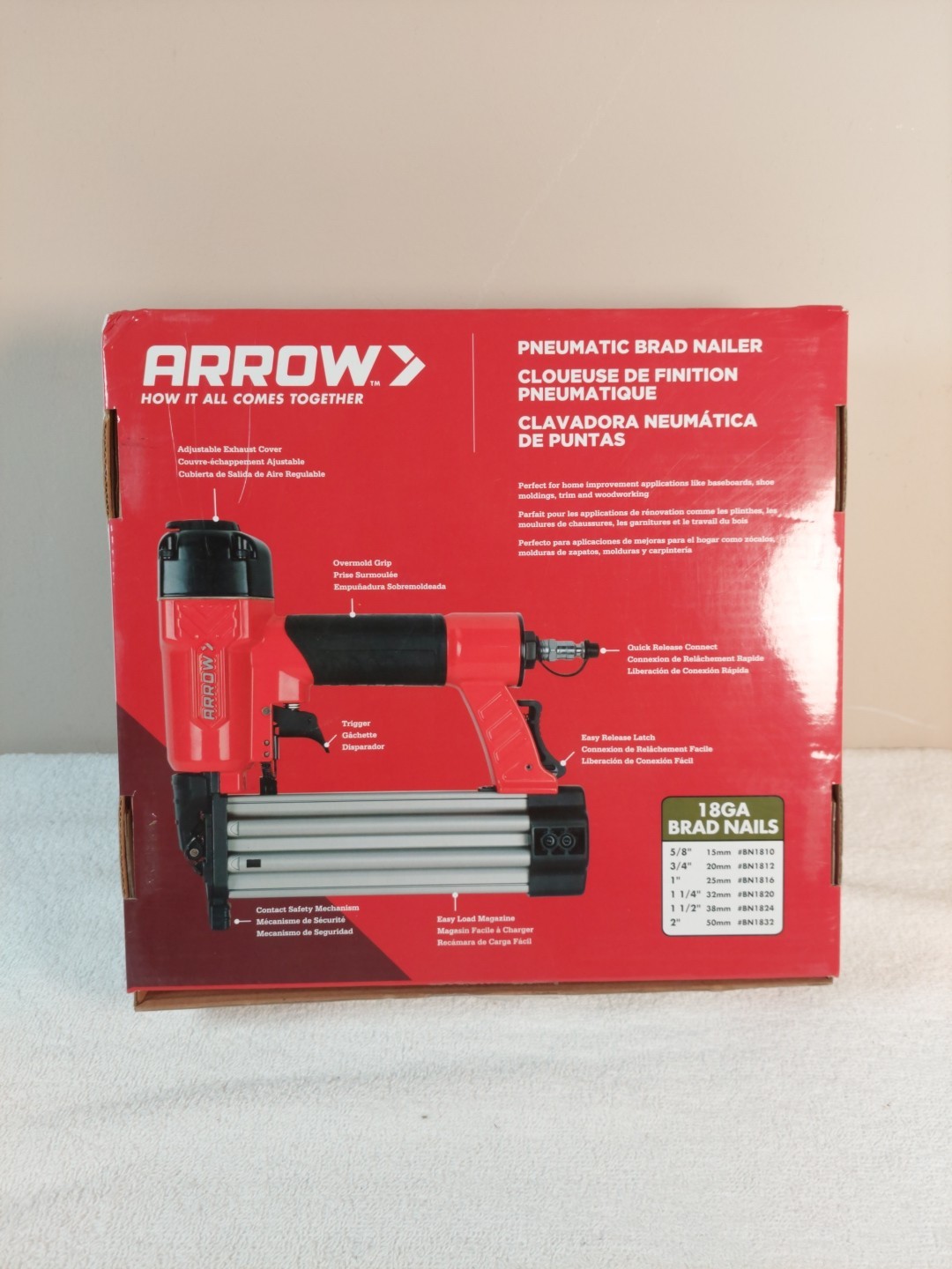 Arrow Fastener PT18G 120 psi 18 ga. Red Pneumatic Brad Nailer Oil Free BRAND NEW