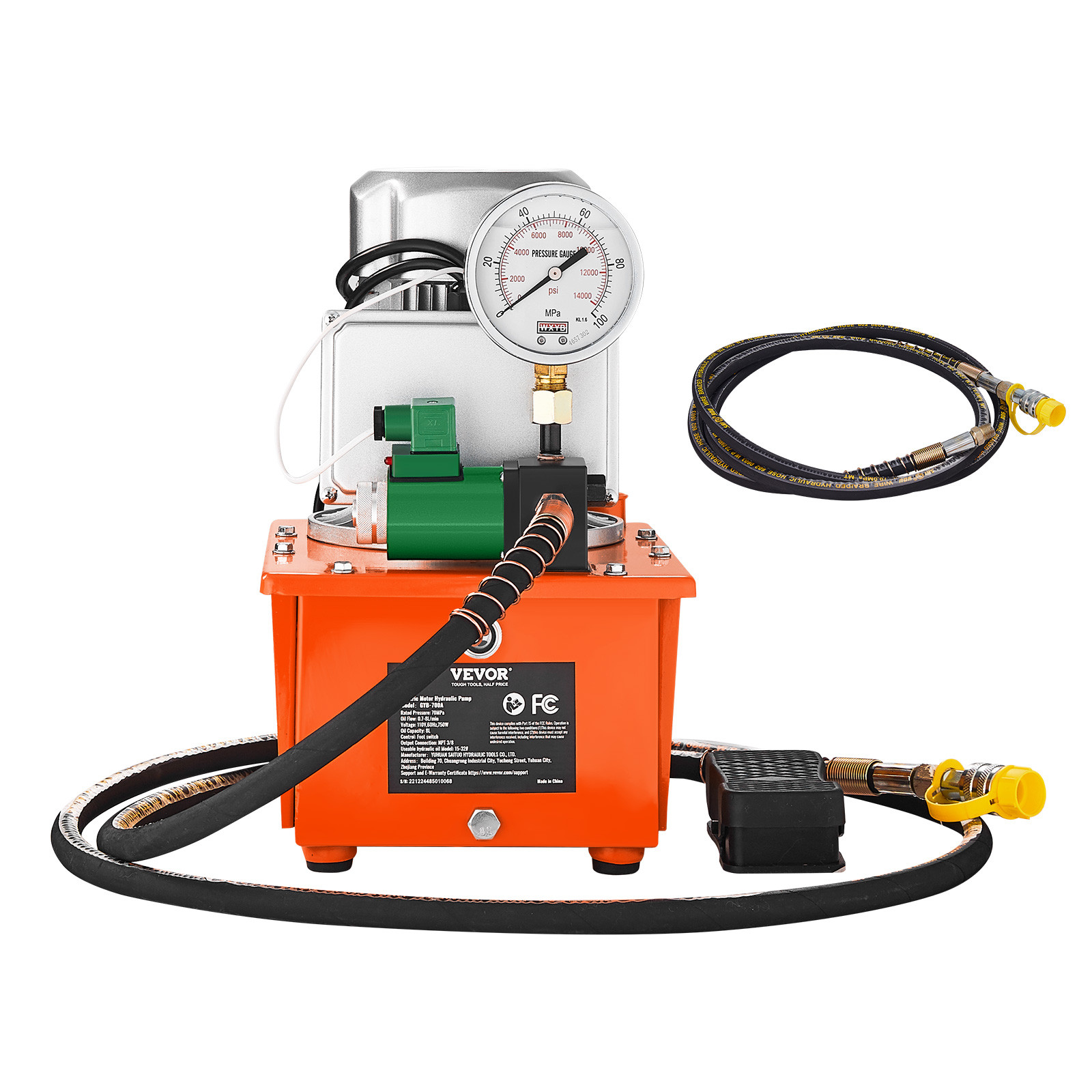 Electric Hydraulic Pump Single Acting Oil Pump 10000 PSI 8L Solenoid Valve