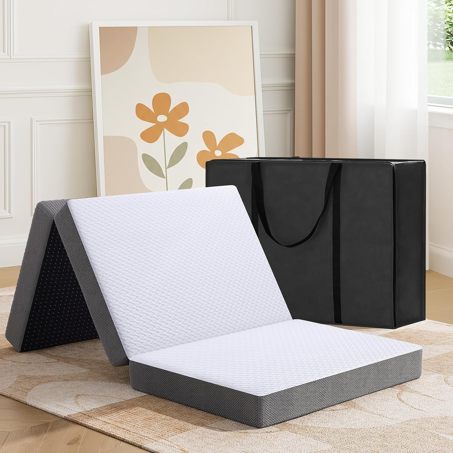 Trifold Mattress, 4 Inch Memory Foam Foldable Mattress with Washable Cover