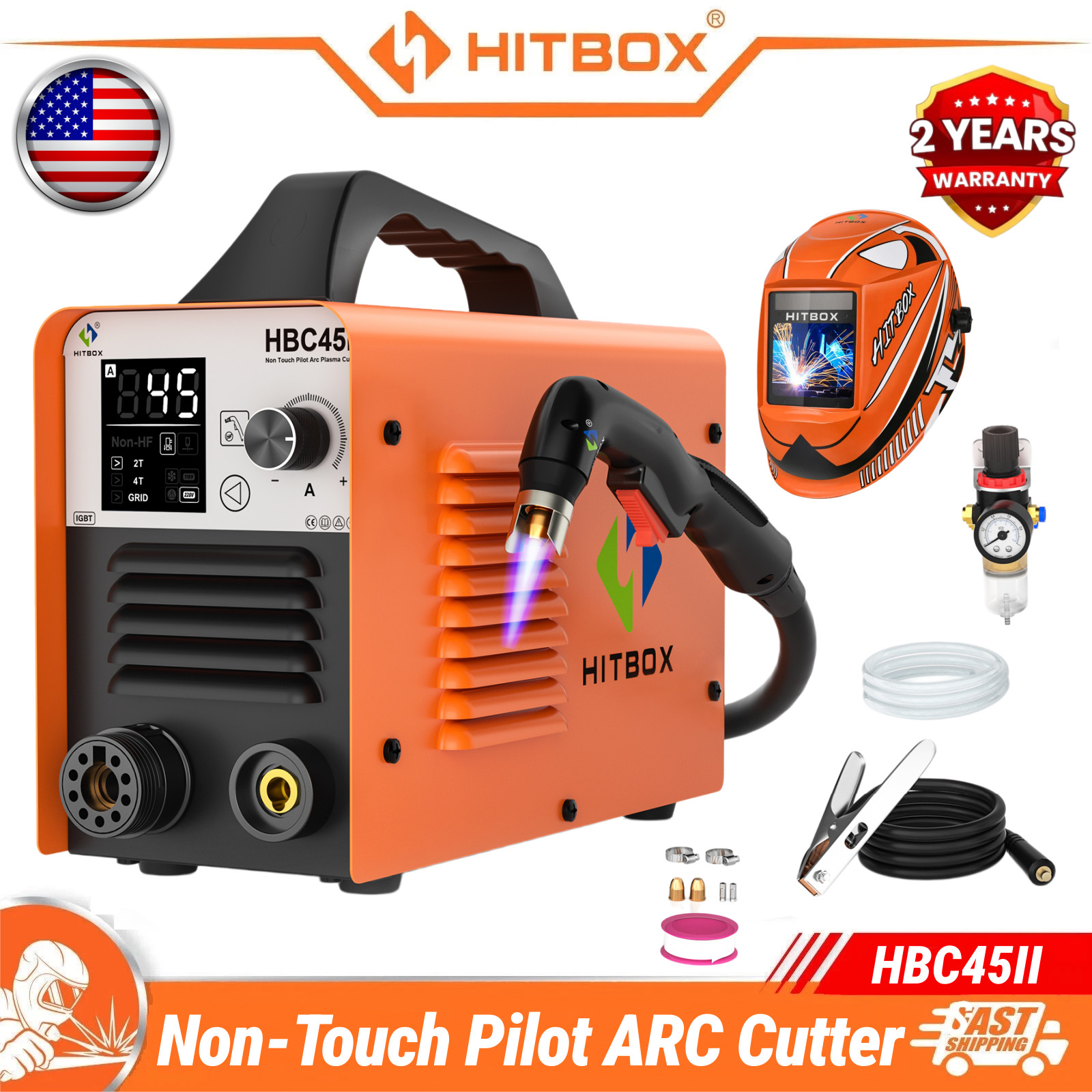 HITBOX HBC45II Arc Plasma Cutting Machine 110V220V 45A Non Touch Non-HF W/Helmet