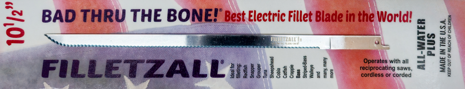 10.5" FILLETZALL Blade. Electric Fillet Blade, All-Water Plus