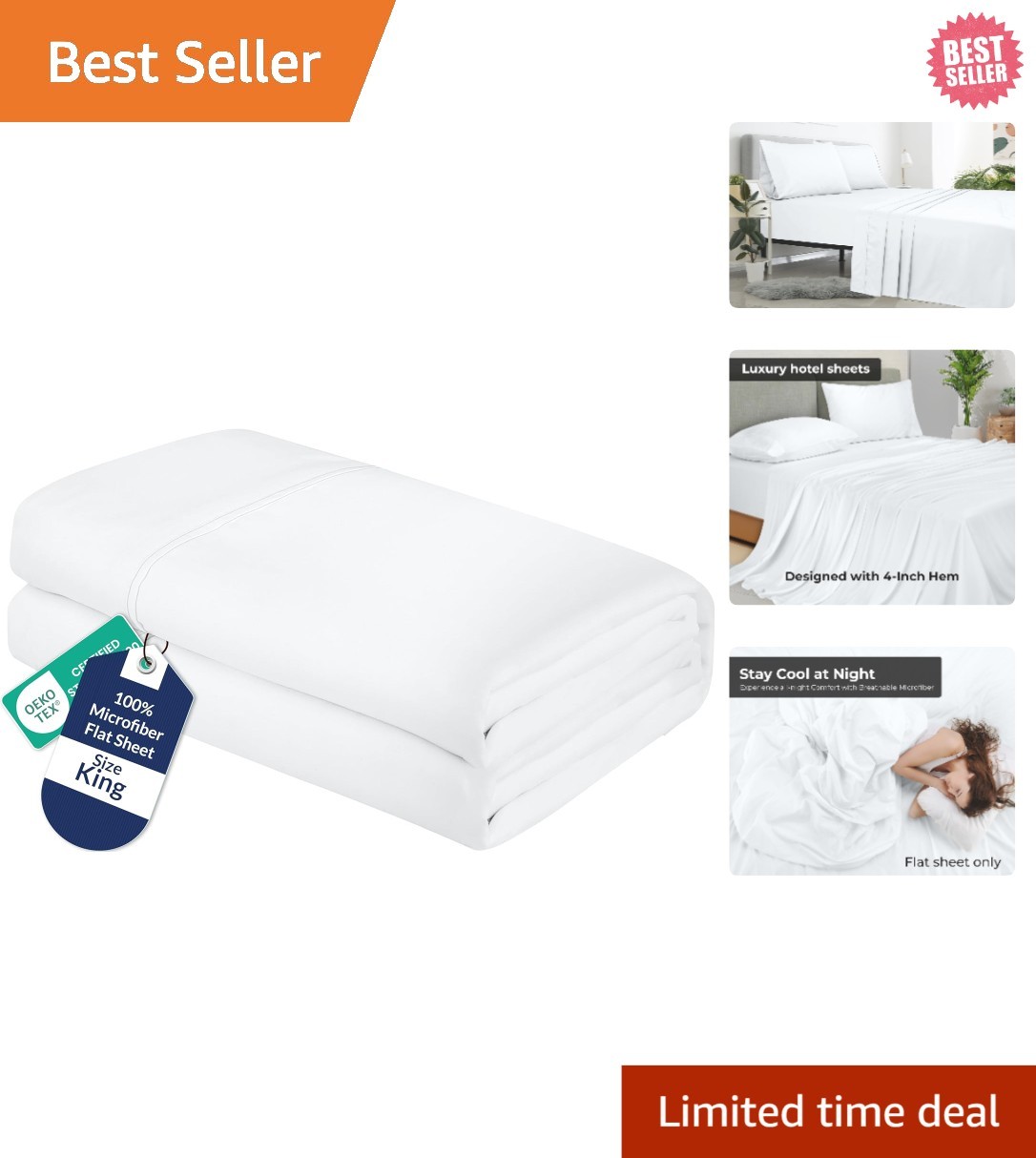 Eco-Friendly King Flat Sheet - OEKO-TEX 100% Microfiber - Wrinkle Resistant