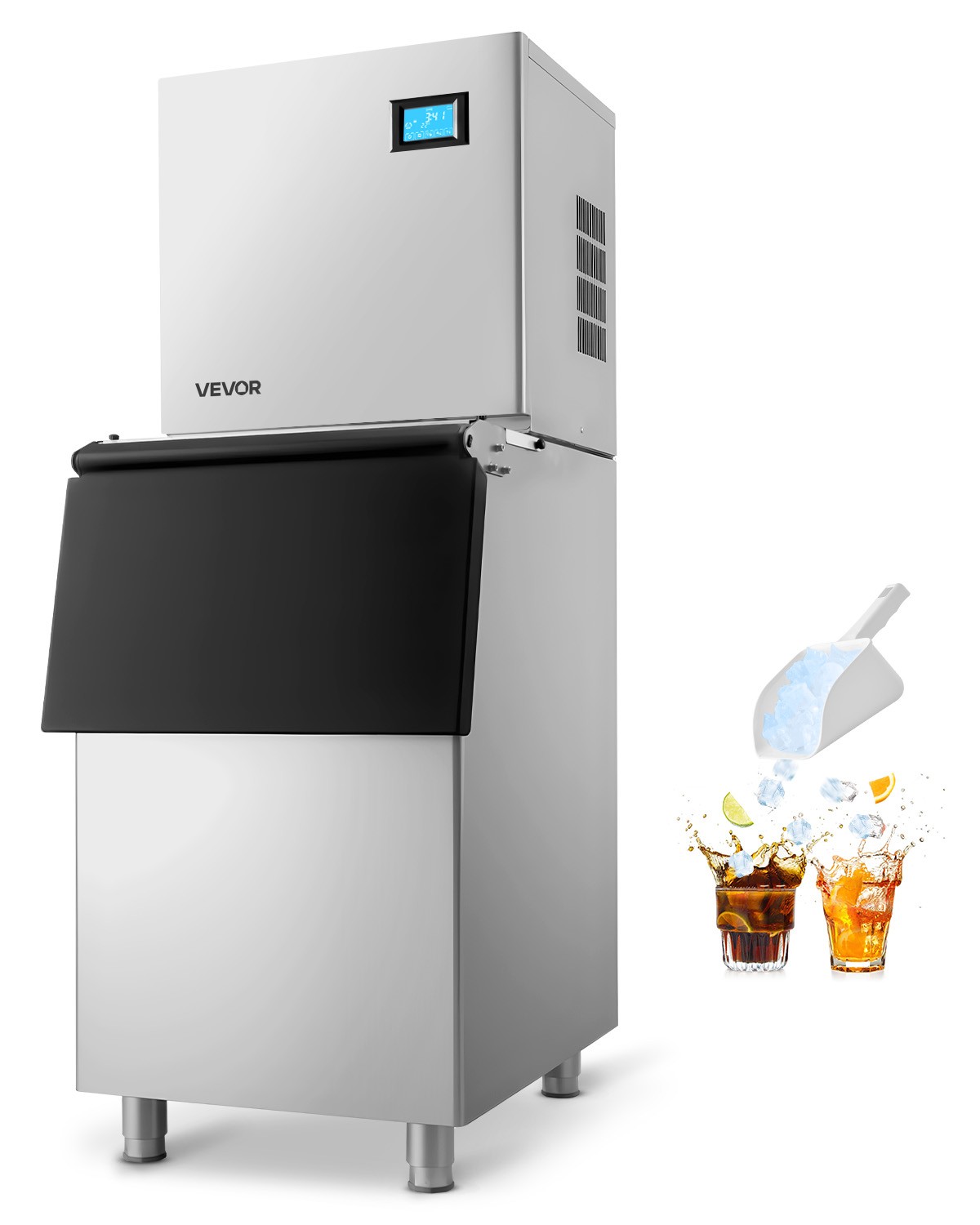 VEVOR Commercial Ice Maker 360LBS/24H with 250LBS Storage Bin Auto Self-Cleaning