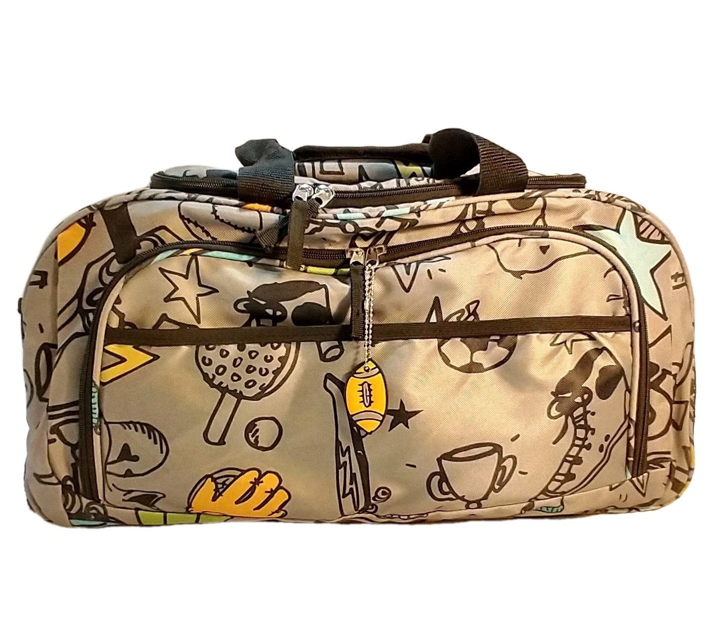 Duffel Travel Gym Doodle Sports Bag Large 21x11x9 Zip, Top Load, Outside Pockets