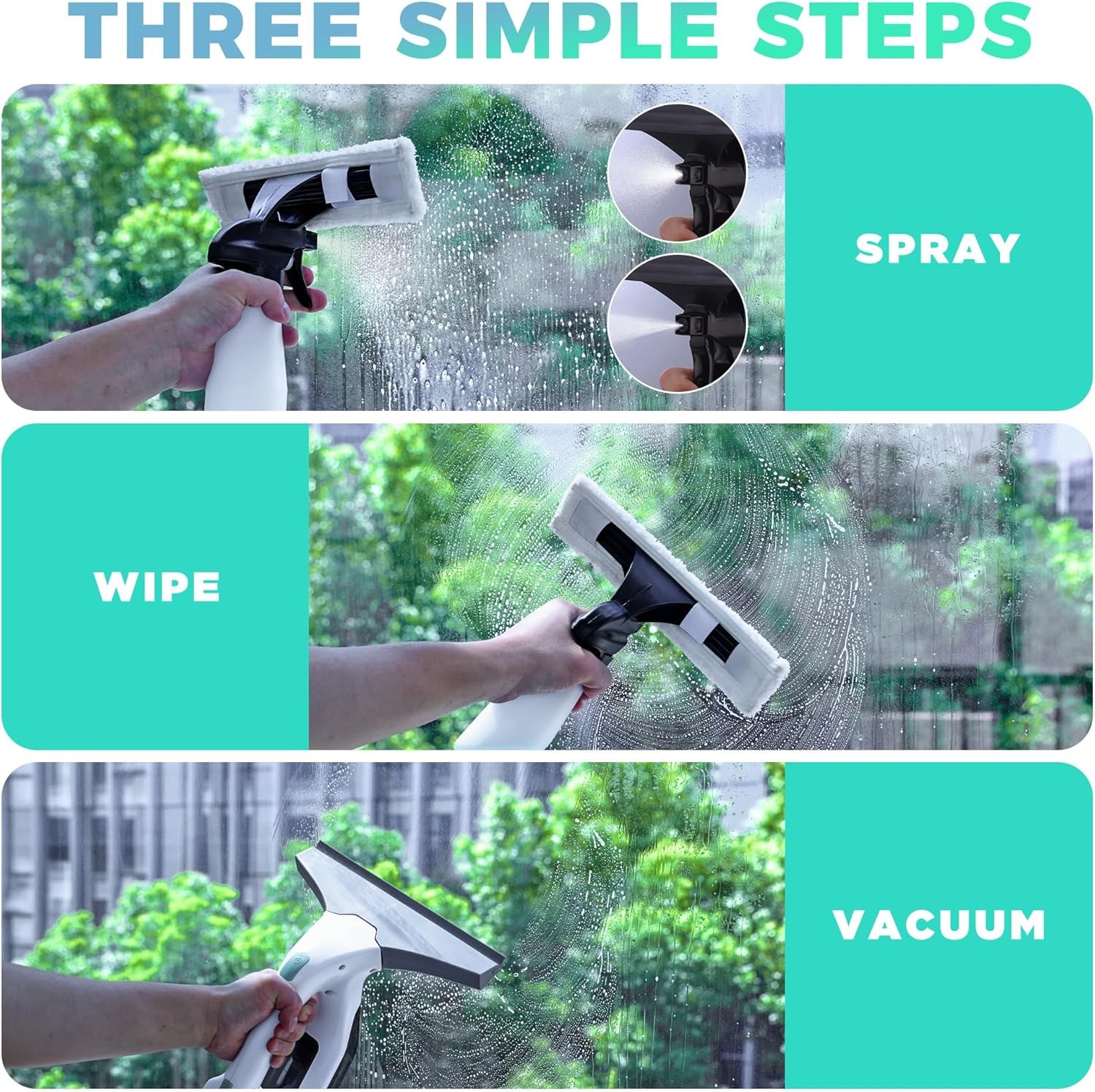 Electric Window Vacuum Squeegee 11", Vacuum Squeegee Cordless Cleaner Tool Set,