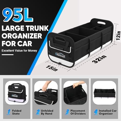Car Trunk Organizer - with 5 Compartments - Large Black - Large Car