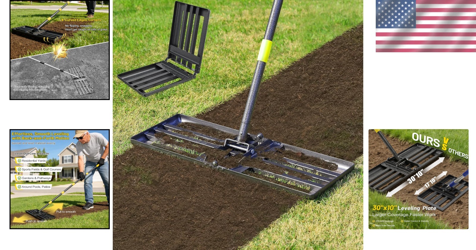 Professional Yard Level Tool, 30"x10" Large Ground Plate, 72" Extendable Handle