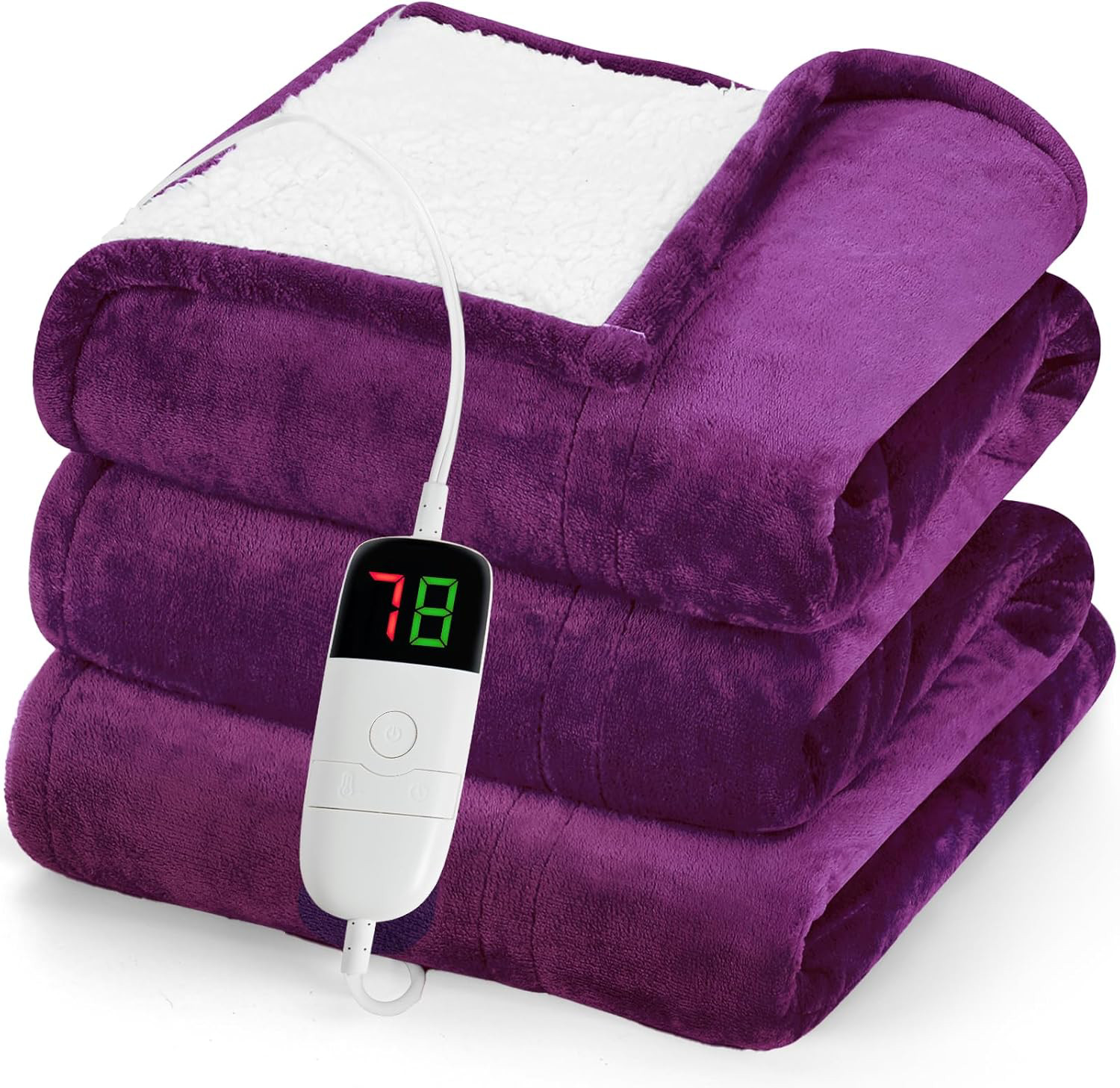 Electric Heated Blanket 50"x60" - 10 Heat Levels, Auto-Off, Flannel, Purple