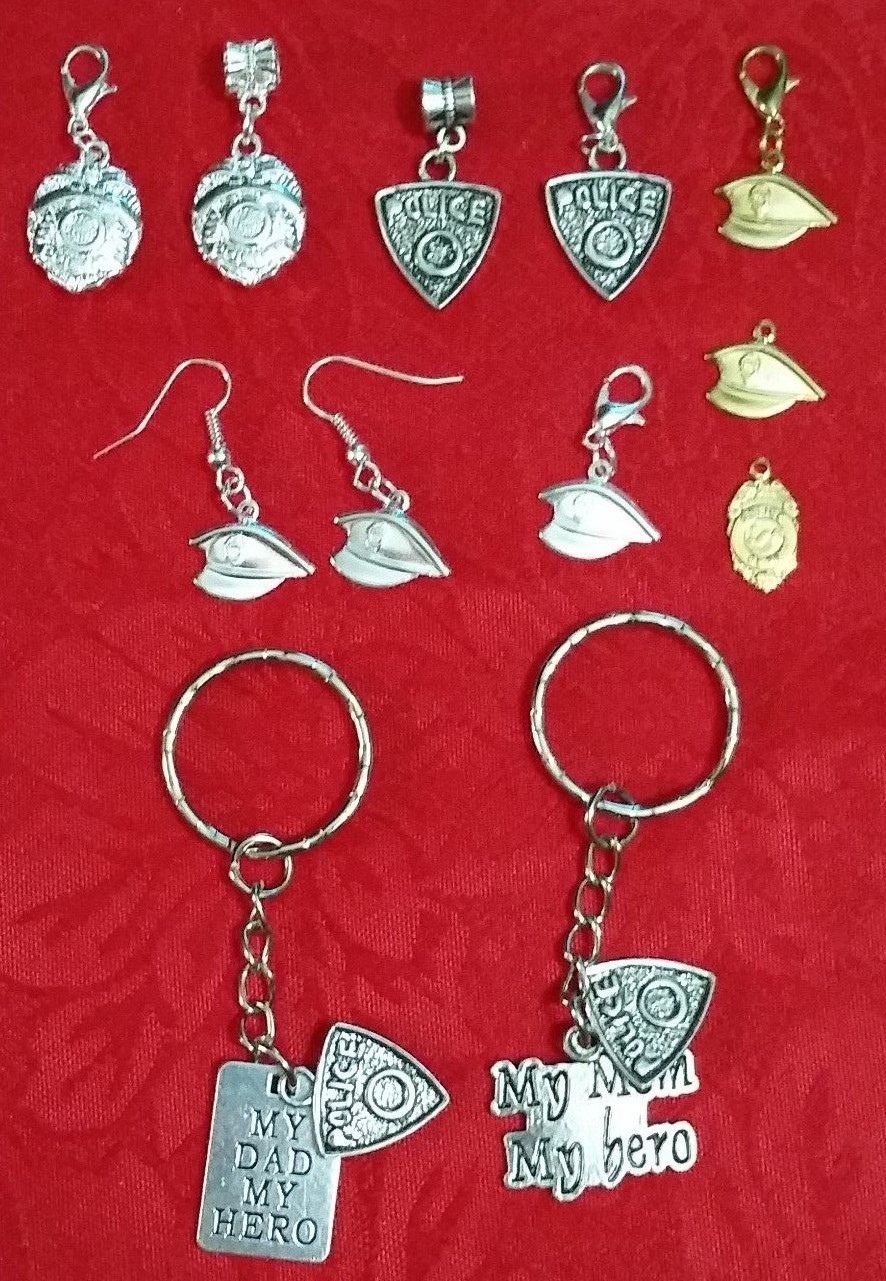 POLICE DEPARTMENT, OFFICER CHARM, KEYCHAIN - ST MICHAEL PENDANT,BADGE,CAP, HERO