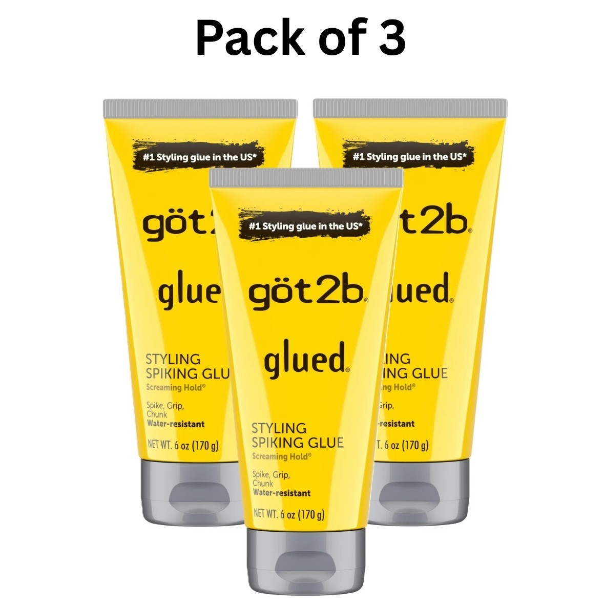 got2b Glued Styling Spiking Hair Gel, Water-Resistant, Bold, , 6 oz (3 Pack)