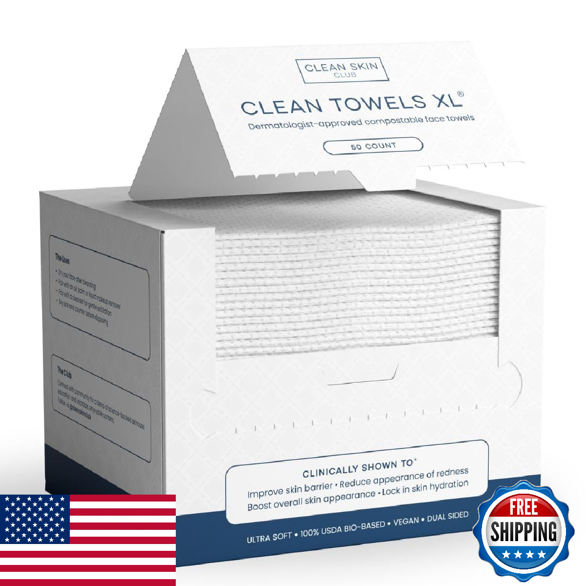 Clean Skin Club Clean Towels XL - 50 Ct, USDA Biobased, Eczema Accepted