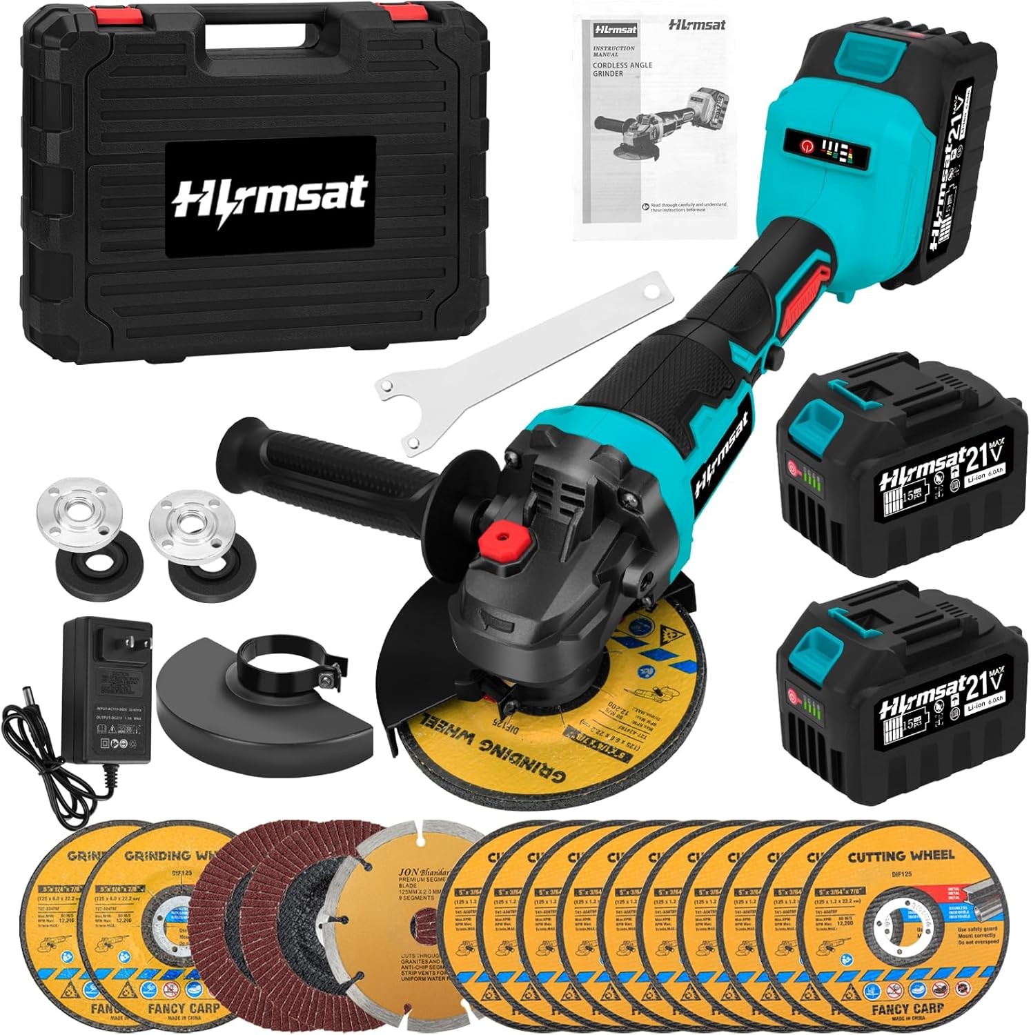 Cordless 5” Angle Grinder 21V Brushless w/ 2x6Ah Batteries Charger 10000RPM