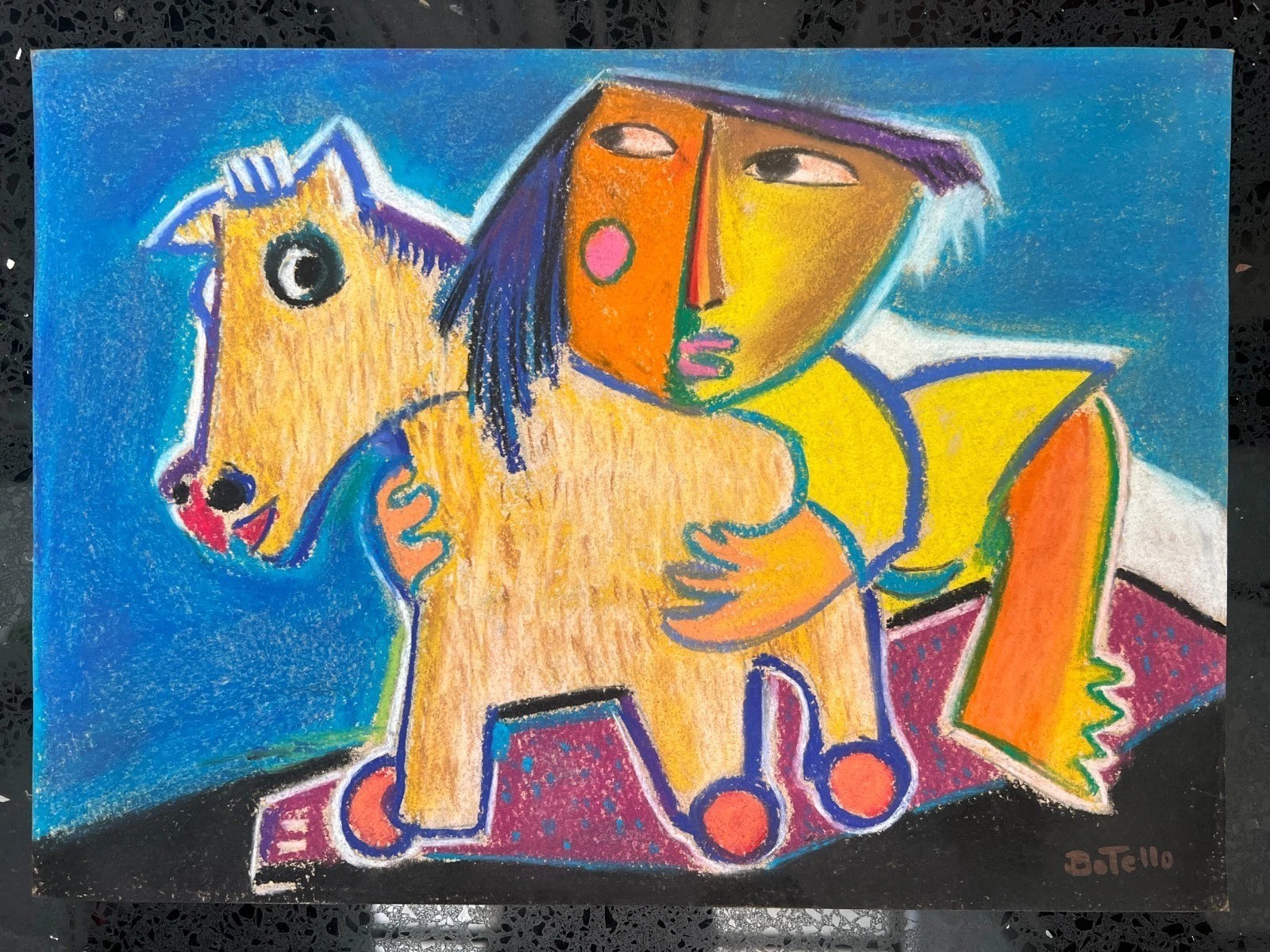 Amazing Spanish Drawing on paper (Handmade) signed and stamped mixed media.