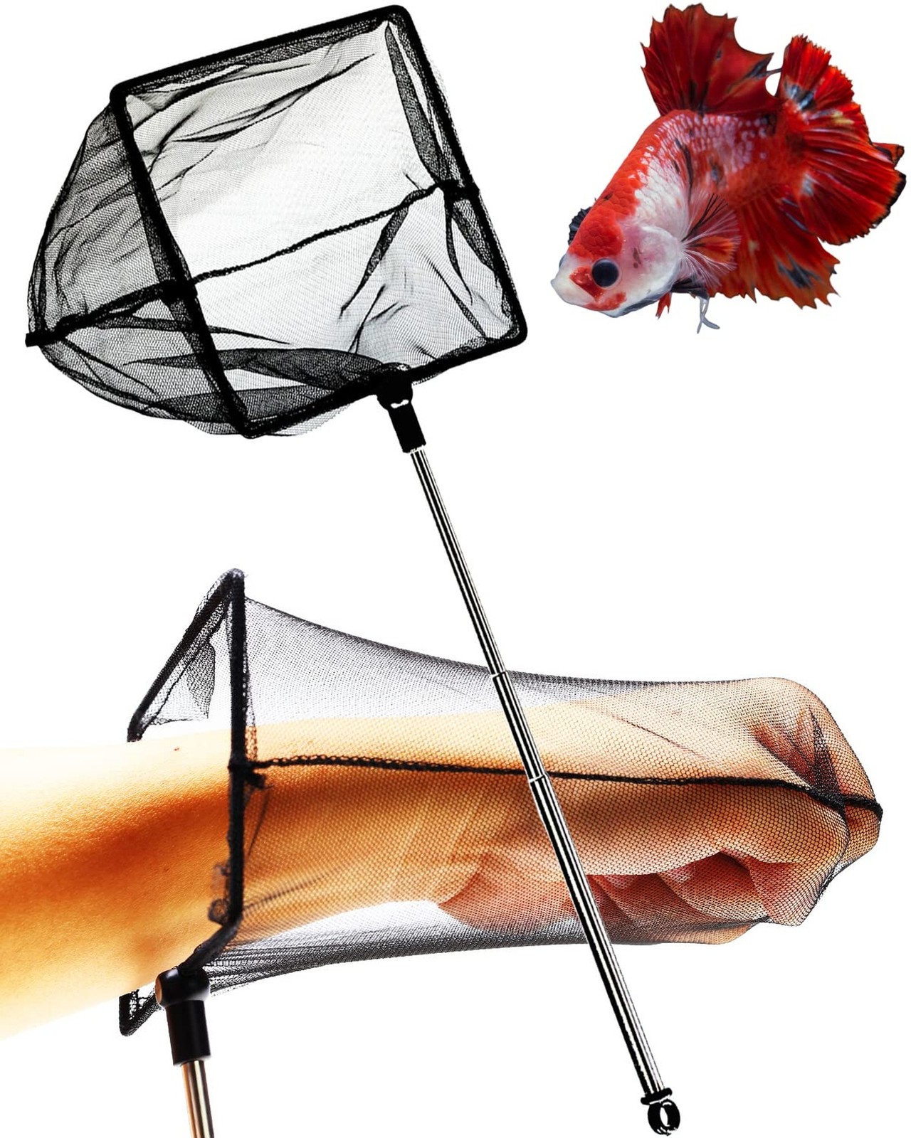 Aquarium Betta Fish Net Protect Delicate Fin, Soft Fine Deep Mesh Scooper w/S...