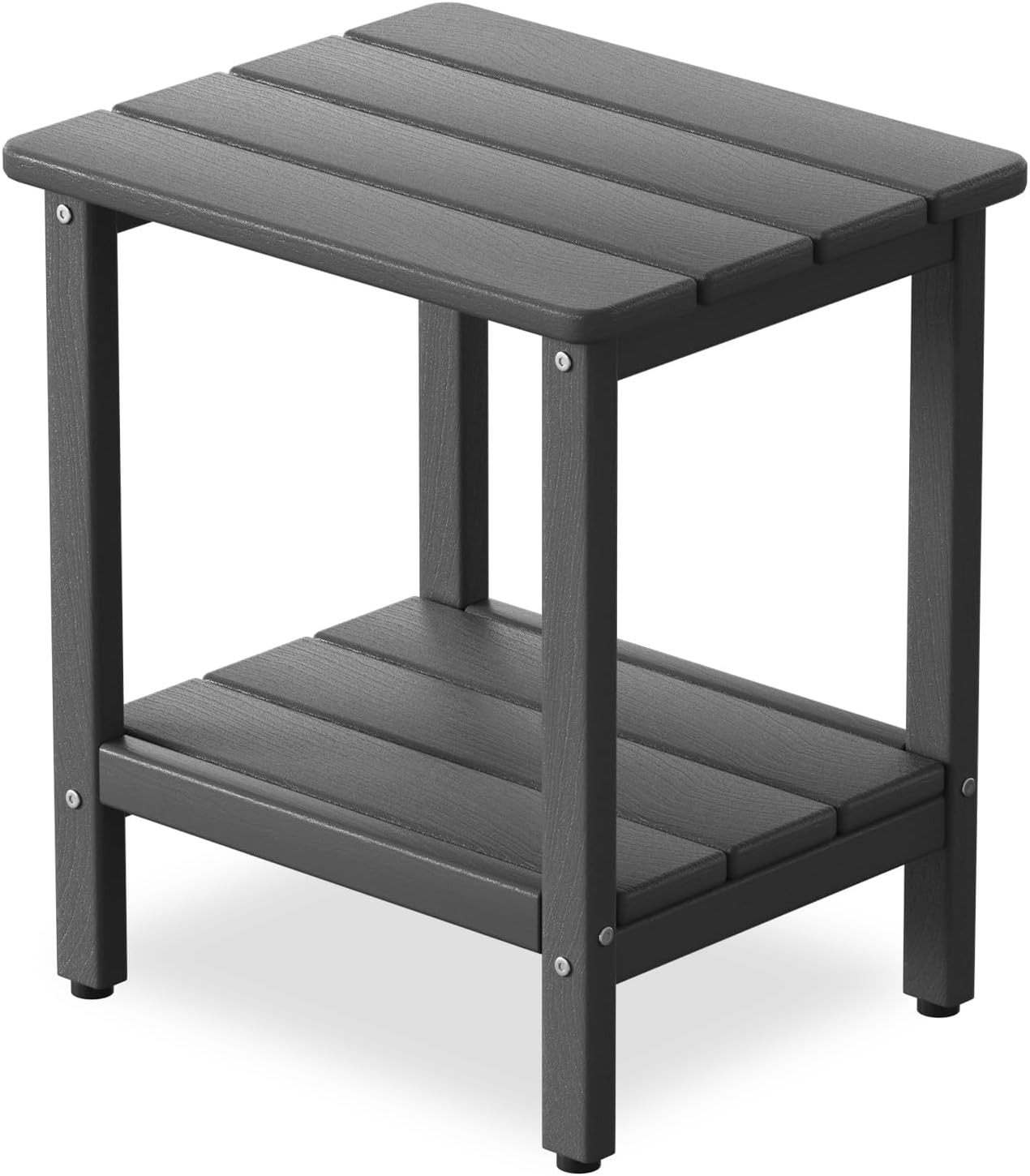 Outdoor 2-Tier Square Side Table with Adjustable Feet - Grey