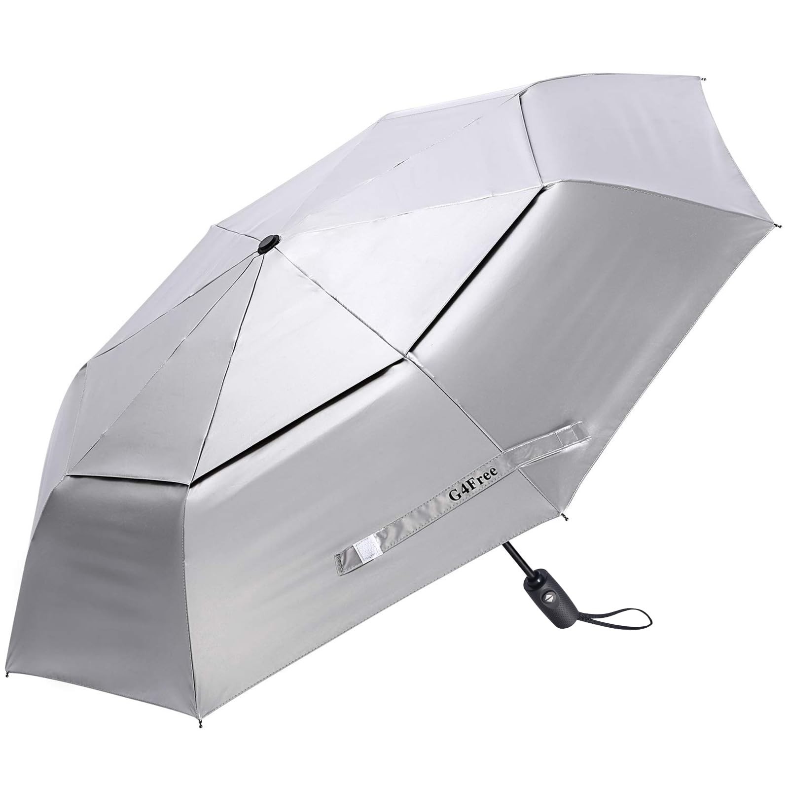 G4Free UPF 50+ UV Protection Travel Umbrella 46 Inch 46 inch, Silver/Black