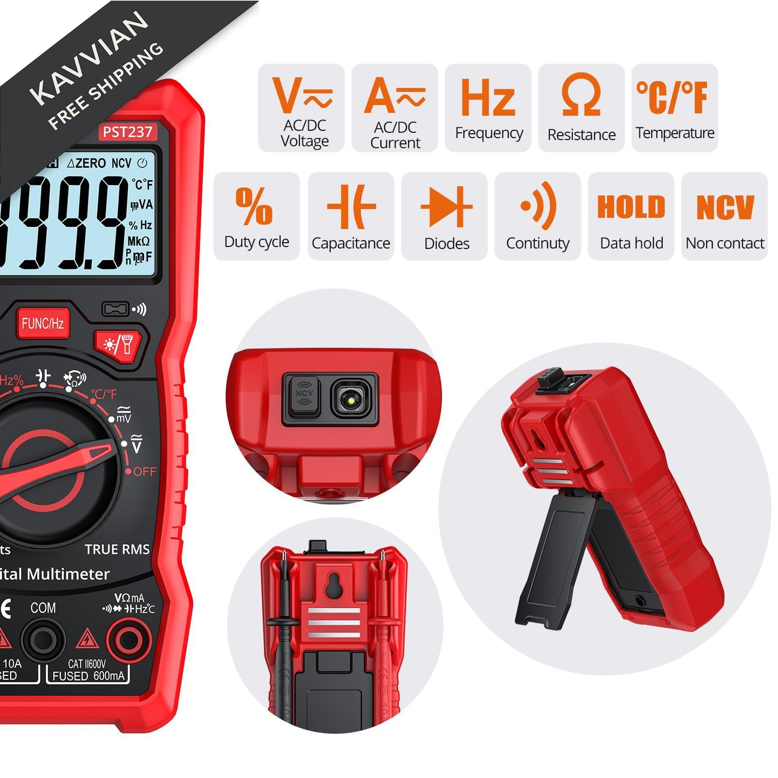 Proster Digital Multimeter 6000 Counts- TRMS Auto 6000Counts-Compact, Red