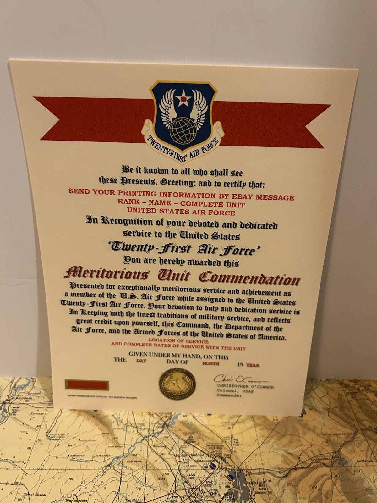 U.S. AIR FORCE / 21ST AIR FORCE - MERITORIOUS UNIT COMMENDATION CERTIFICATE