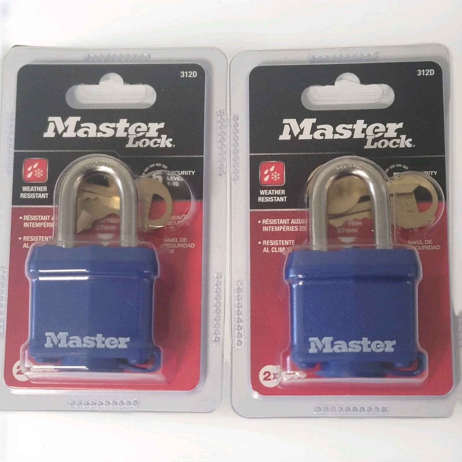 Two (2) Master Lock 312D Weatherproof Padlock Blue Weather Resistant