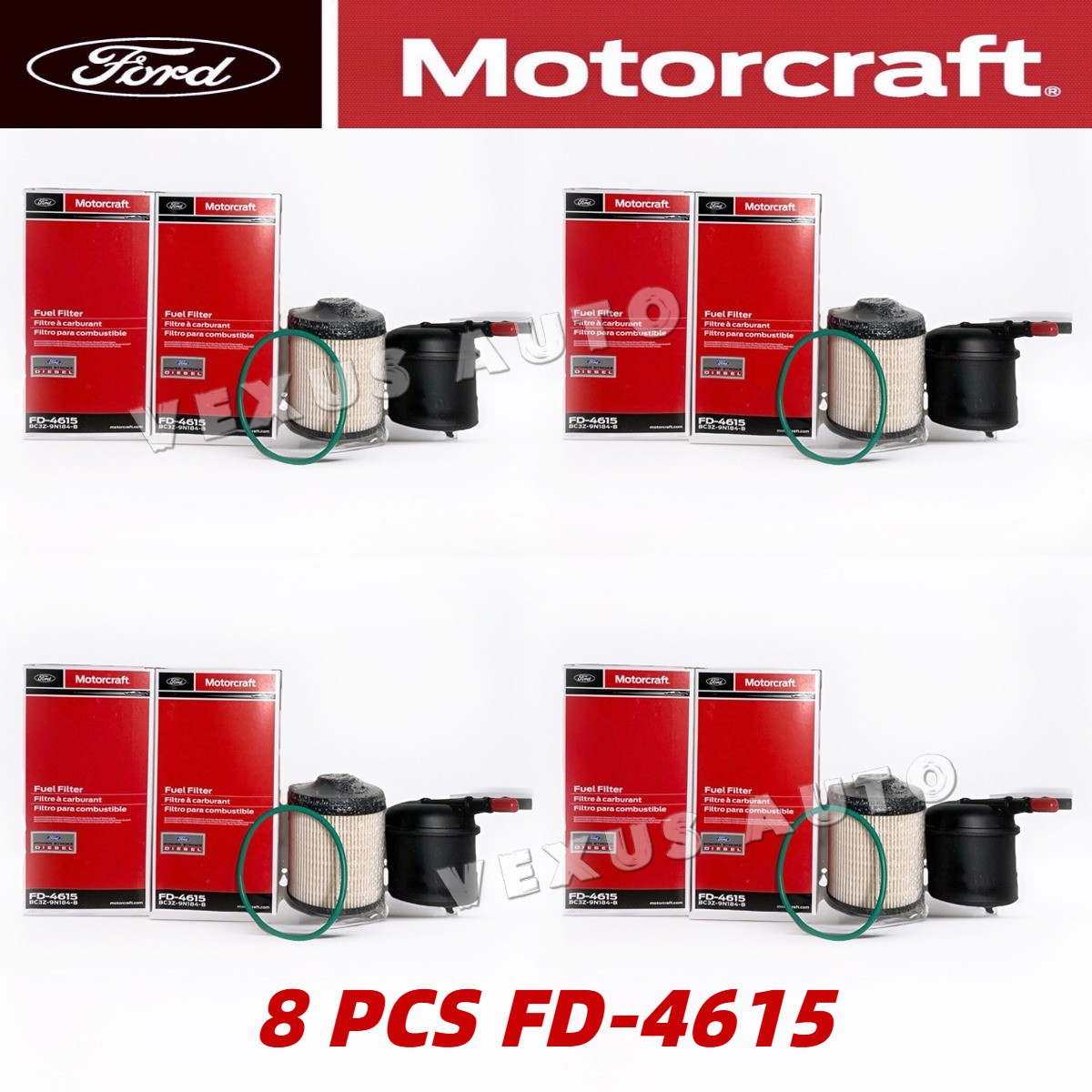 8X Genuine Motorcraft FD4615 Diesel Fuel Filter for Ford F-250 Super F-350 6.7L