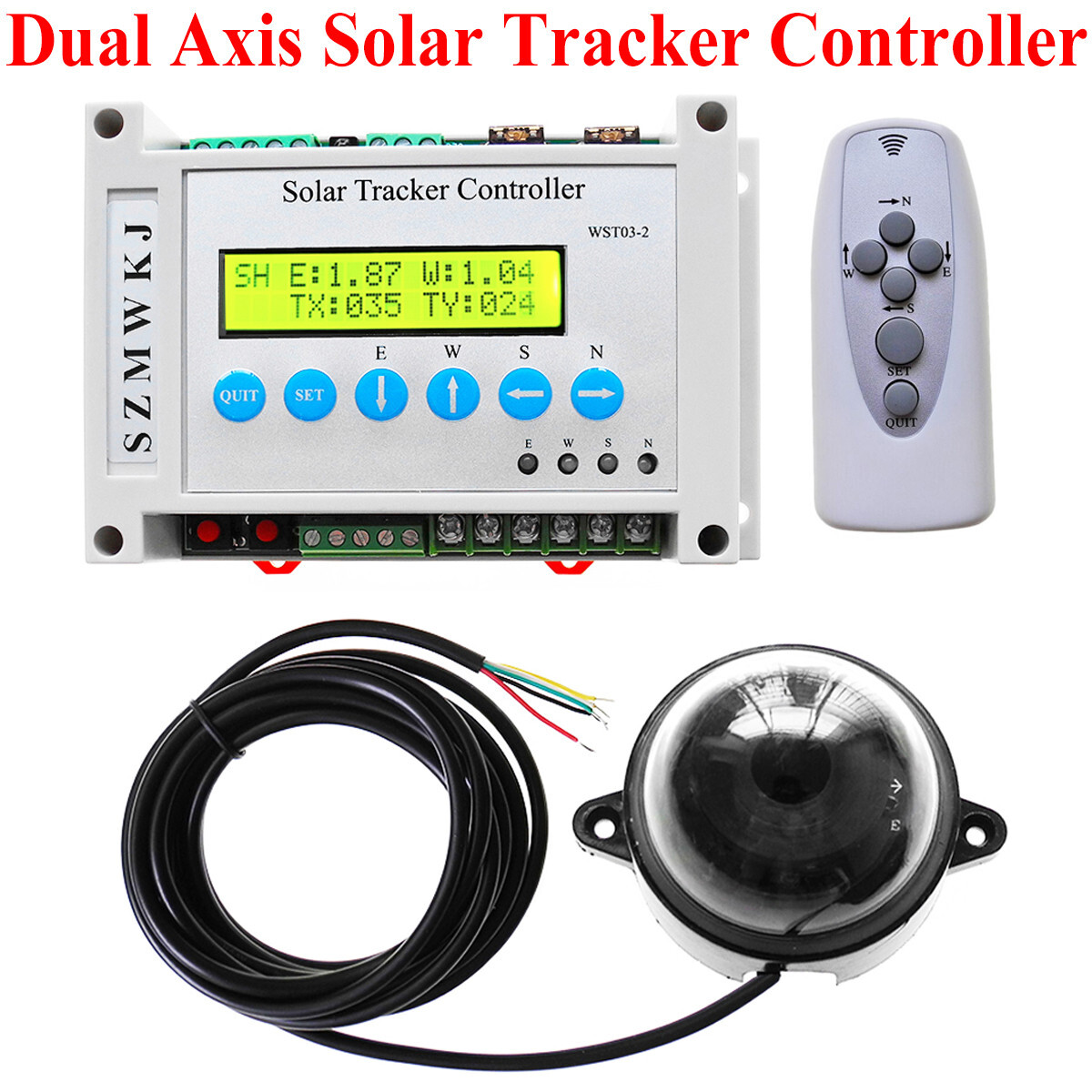 Electric LCD Solar Tracker Controller & 2*6000N 16" Linear Actuator & Anemometer