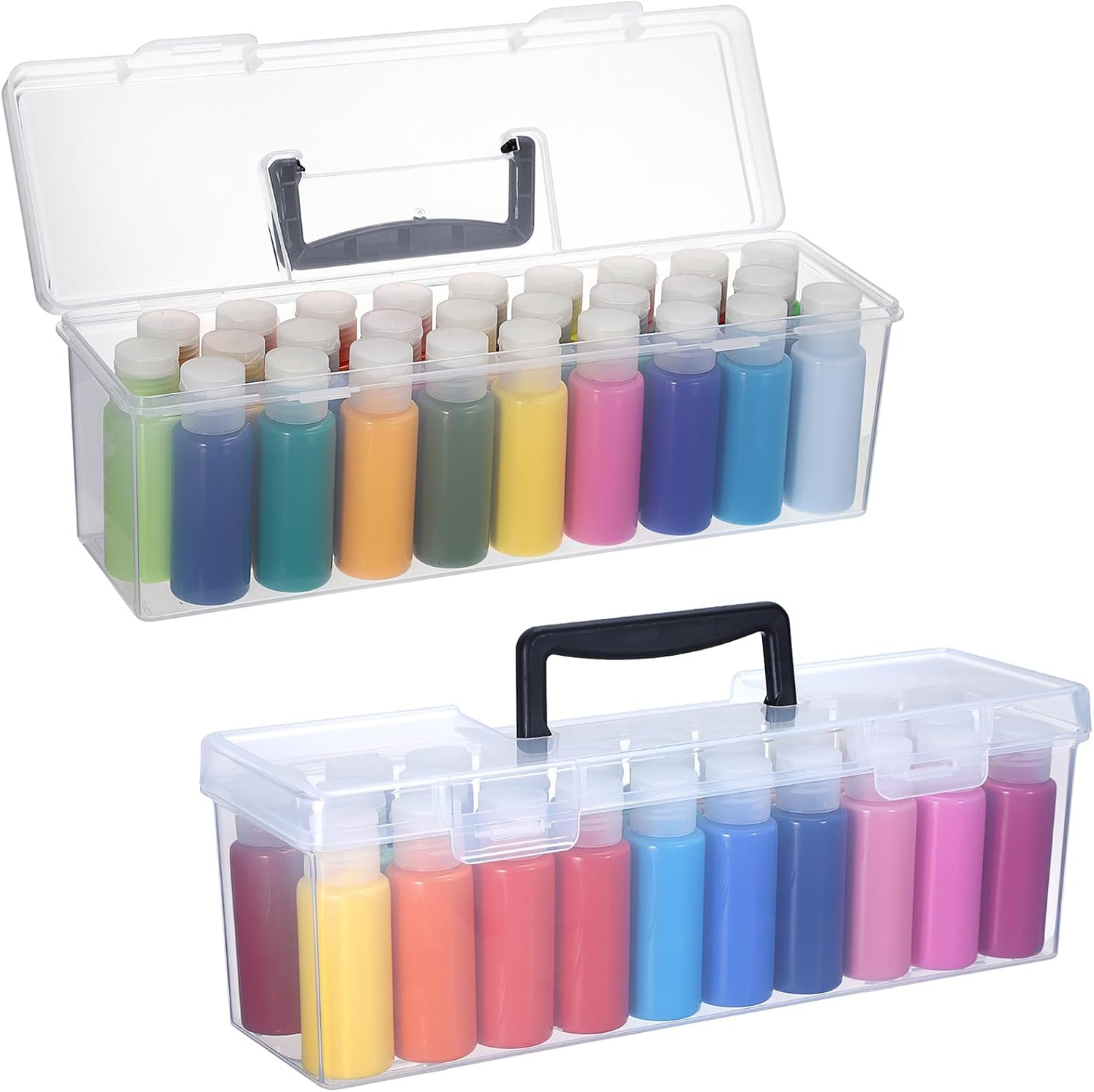 2 Pack Plastic Clear Acrylic Paint Storage Organizer Box with Handle | Transpare