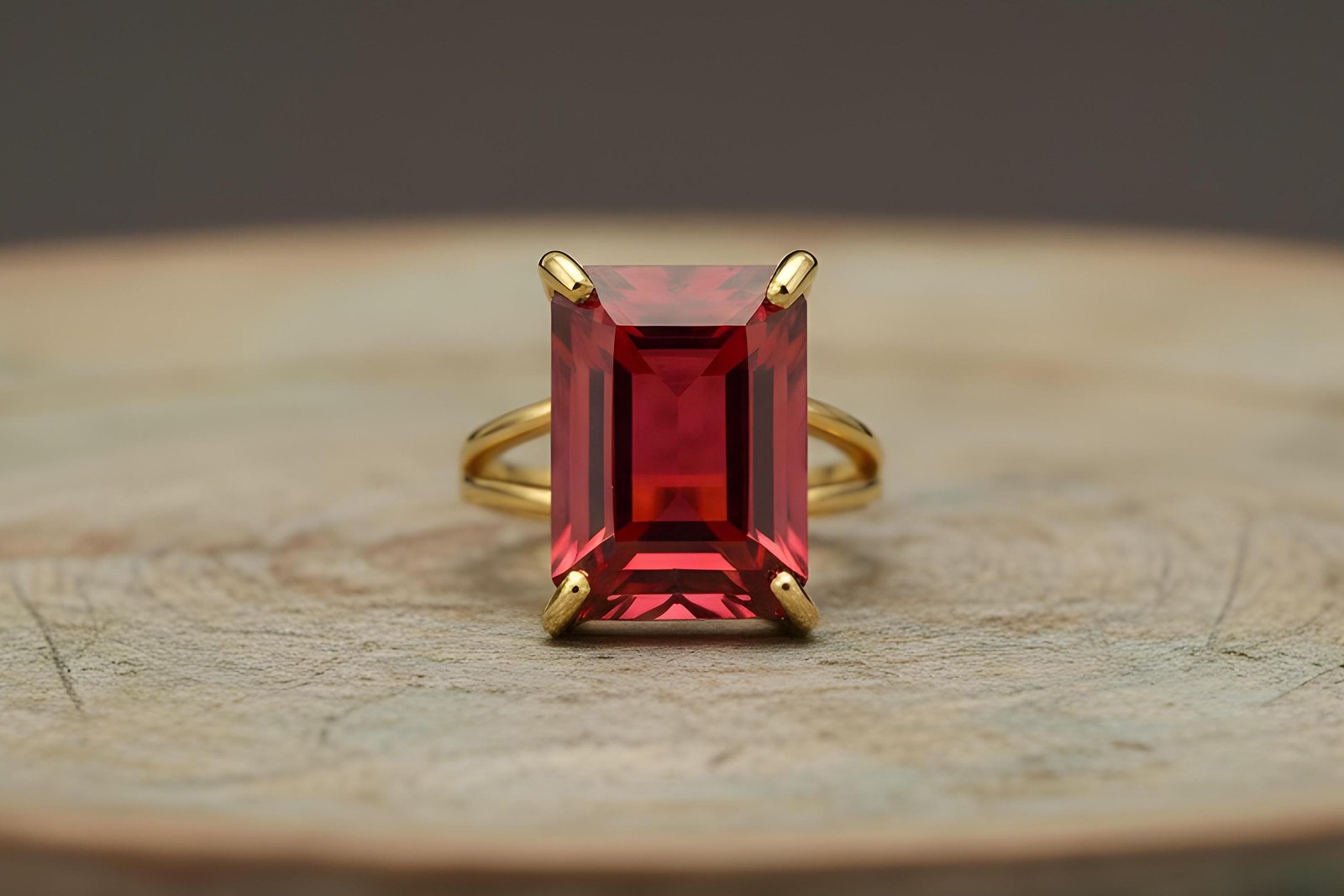 Pink Tourmaline Ring Anemone Handmade Gold Vermeil Emerald Cut Jewelry