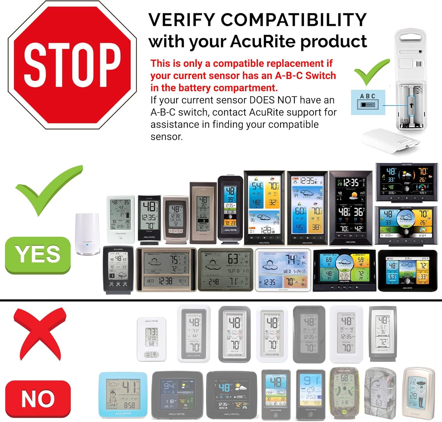 AcuRite Wireless Indoor Outdoor Temperature and Humidity Sensor with A-B-C...
