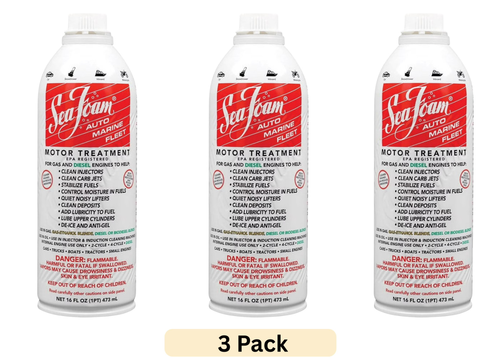 Sea Foam SF-16 Motor Treatment for Gas and Diesel Engines 16 oz. Pack Of 3